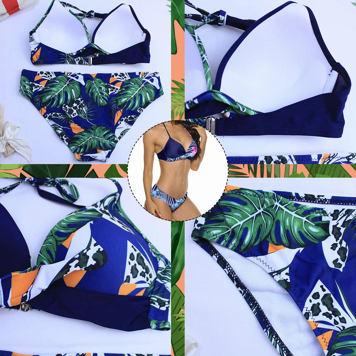 CheChury Damski 2-częściowy strój kąpielowy Bikini Push Up Wyściełane wyszczuplające Trójkąt Pończochy Swimwear