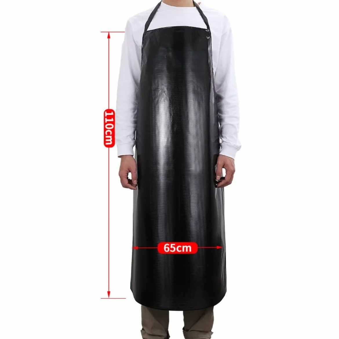 Fartuchy z regulacją, 10 szt. Czarny fartuch z PVC o grubości 0,3 mm, odporny na plamy olejowe, regulowane paski(100x65cm)
