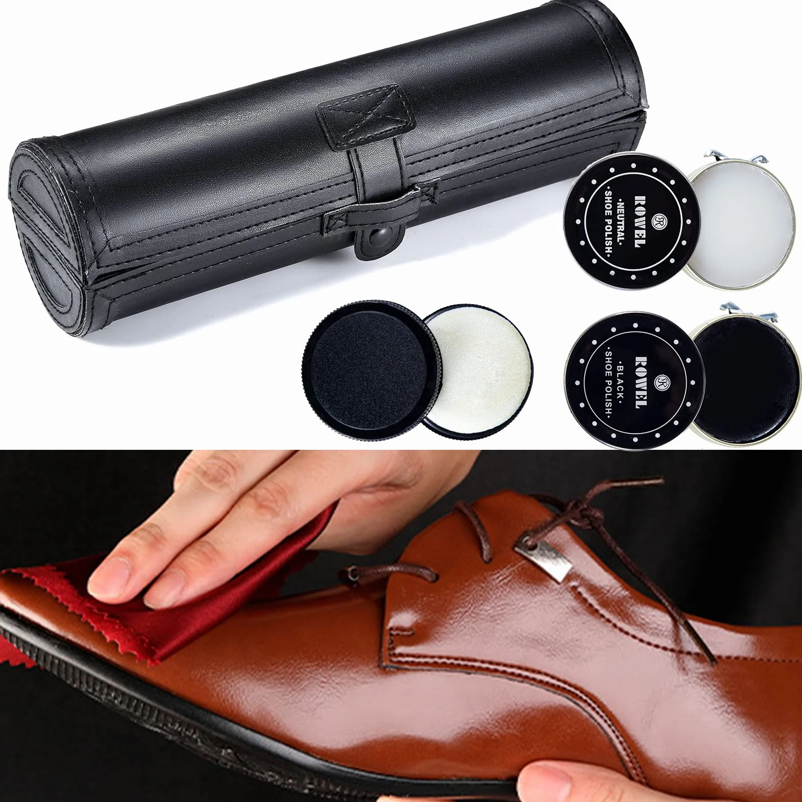YUET 9-częściowy zestaw szczotek do butów zestaw z ekoskóry eleganckie etui,Zestaw do polerowania butów, zestaw do czyszczenia połysku, zestaw beczek do brązowej czarnej skóry ze szczotką
