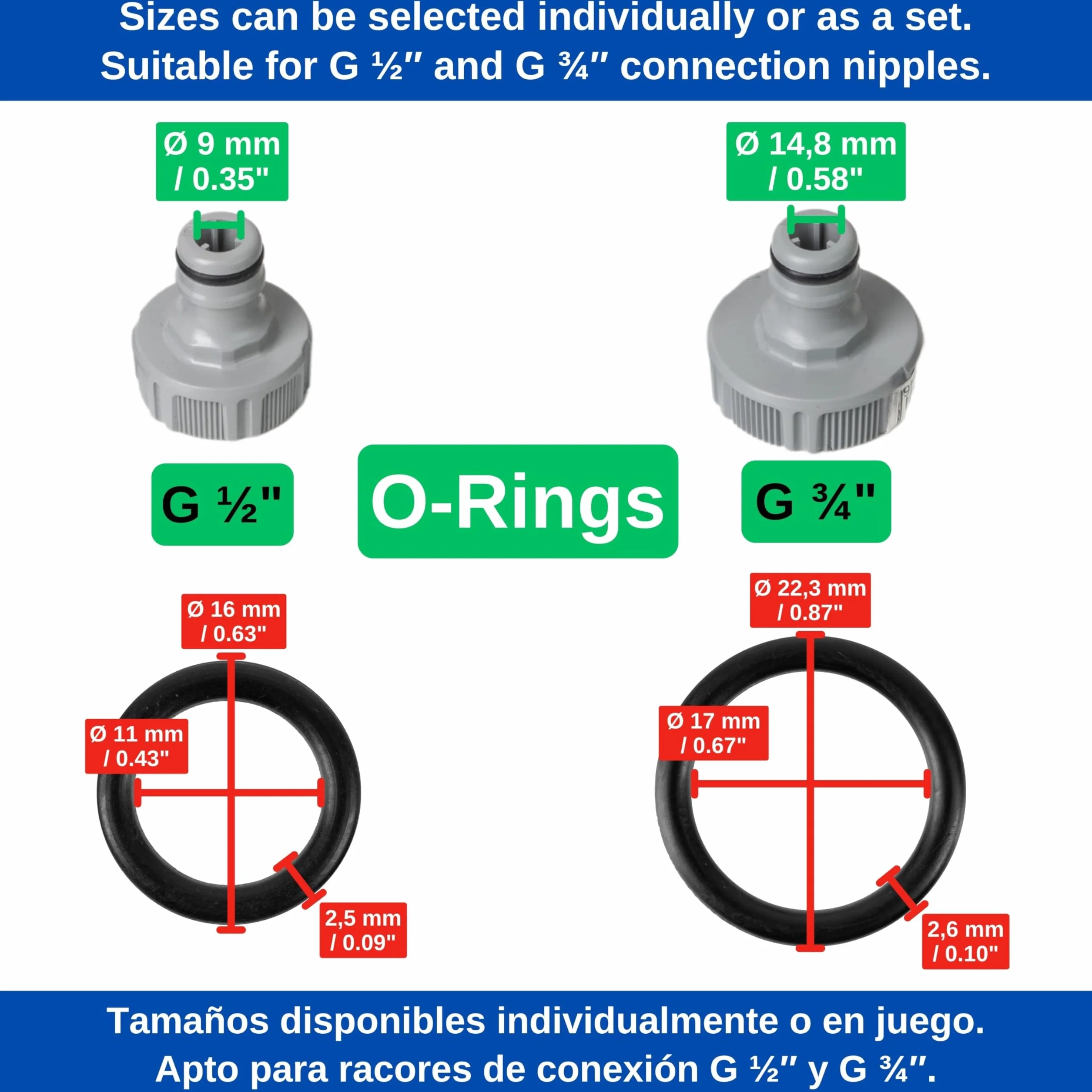 Zestaw zapasowych o-ringów, 12 sztuk, do systemów wtykowych ogrodowych G 3/4", kompatybilny z łącznikami kranowymi Gardena 26,5 mm, 18201, 18241, 938, 15280, silikon, Ø 22,3 x 17 mm, gumowy pierścień