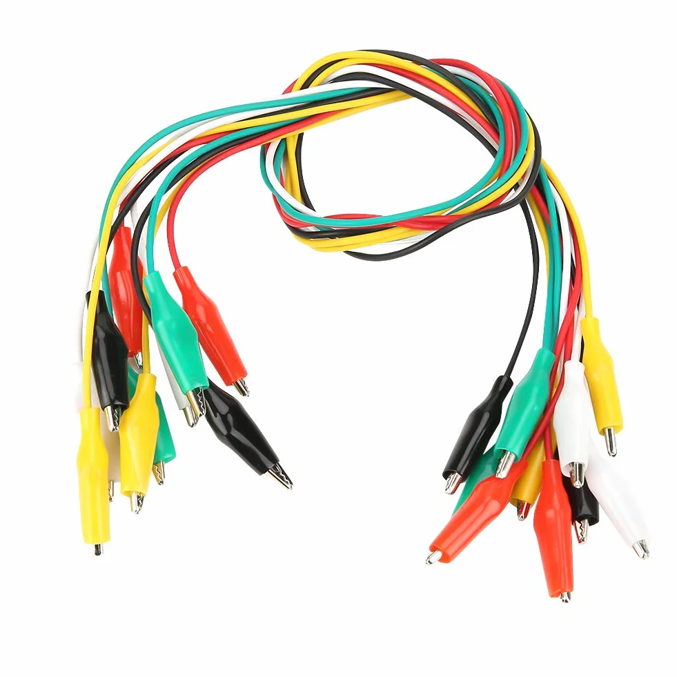 Aramox Zestaw 10 Kolorowych Kabli Testowych z Klipsami Krokodyla, 50 cm, 35 mm, Podwójnie Zakończone, do Testów Elektrycznych