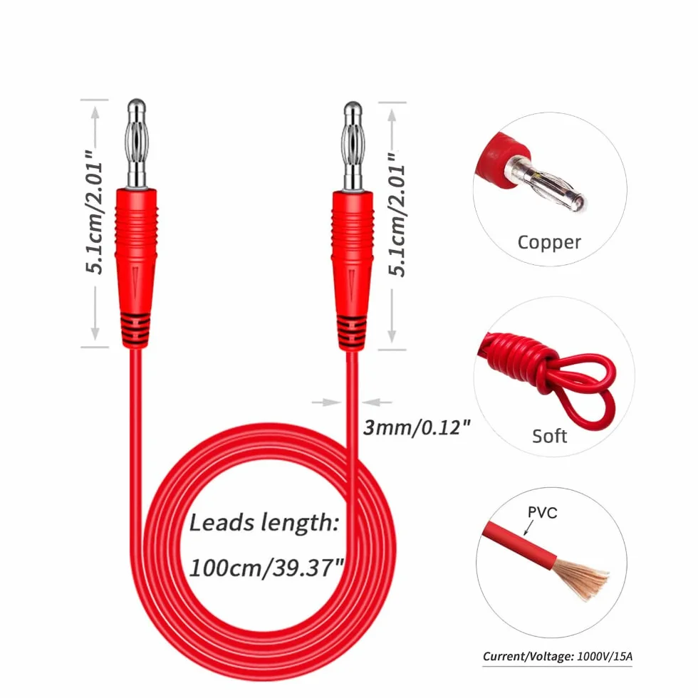 DollaTek 2 szt. P1041 4 mm wtyczka bananowa do wtyczki bananowej multimetr kabel testowy elektroniczny przed?u?acz przewodów testowych - czerwony + czarny