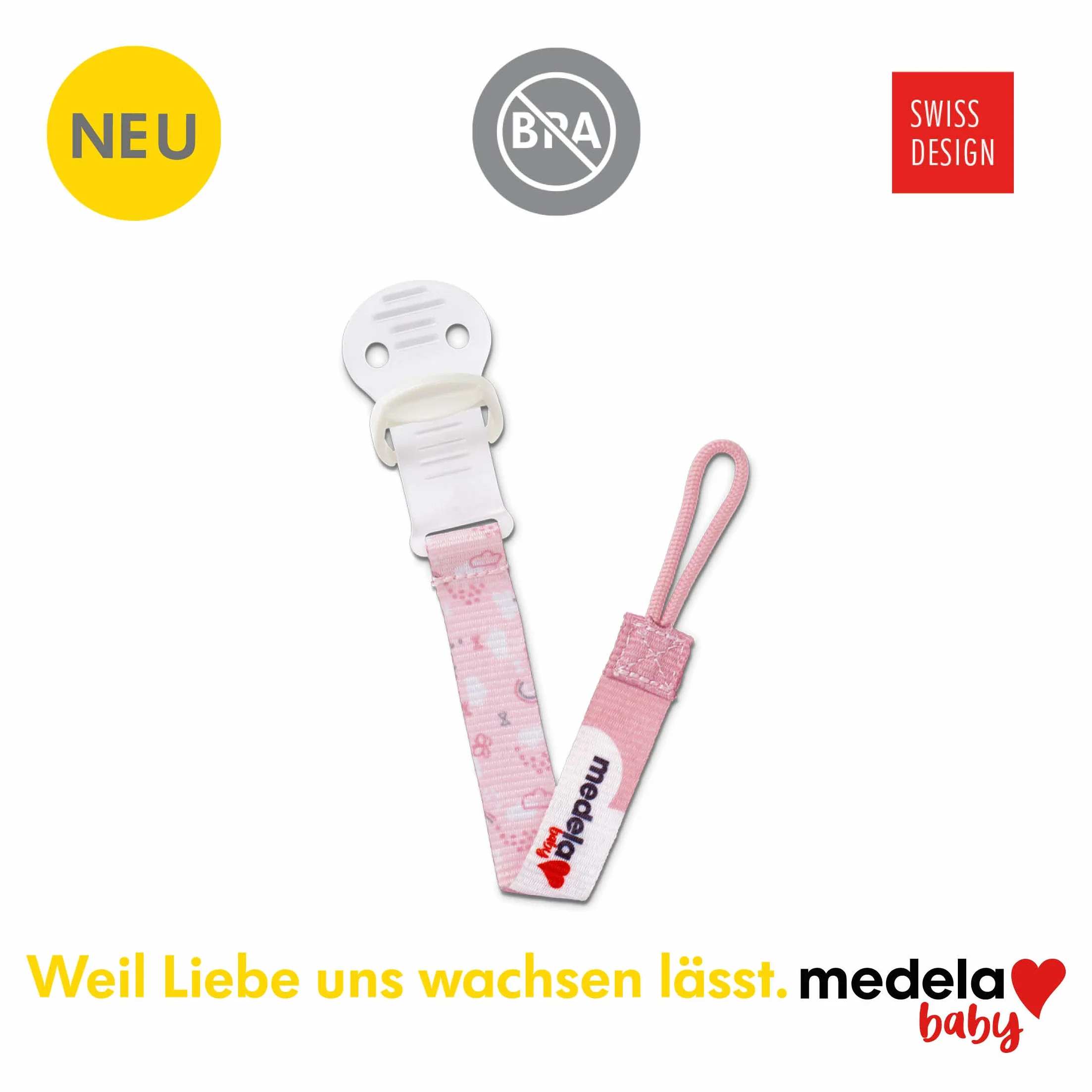 Medela Baby Schnullerhalter rose für ein einhändiges öffnen, 1 Sztuka Uchwyt na smoczek
