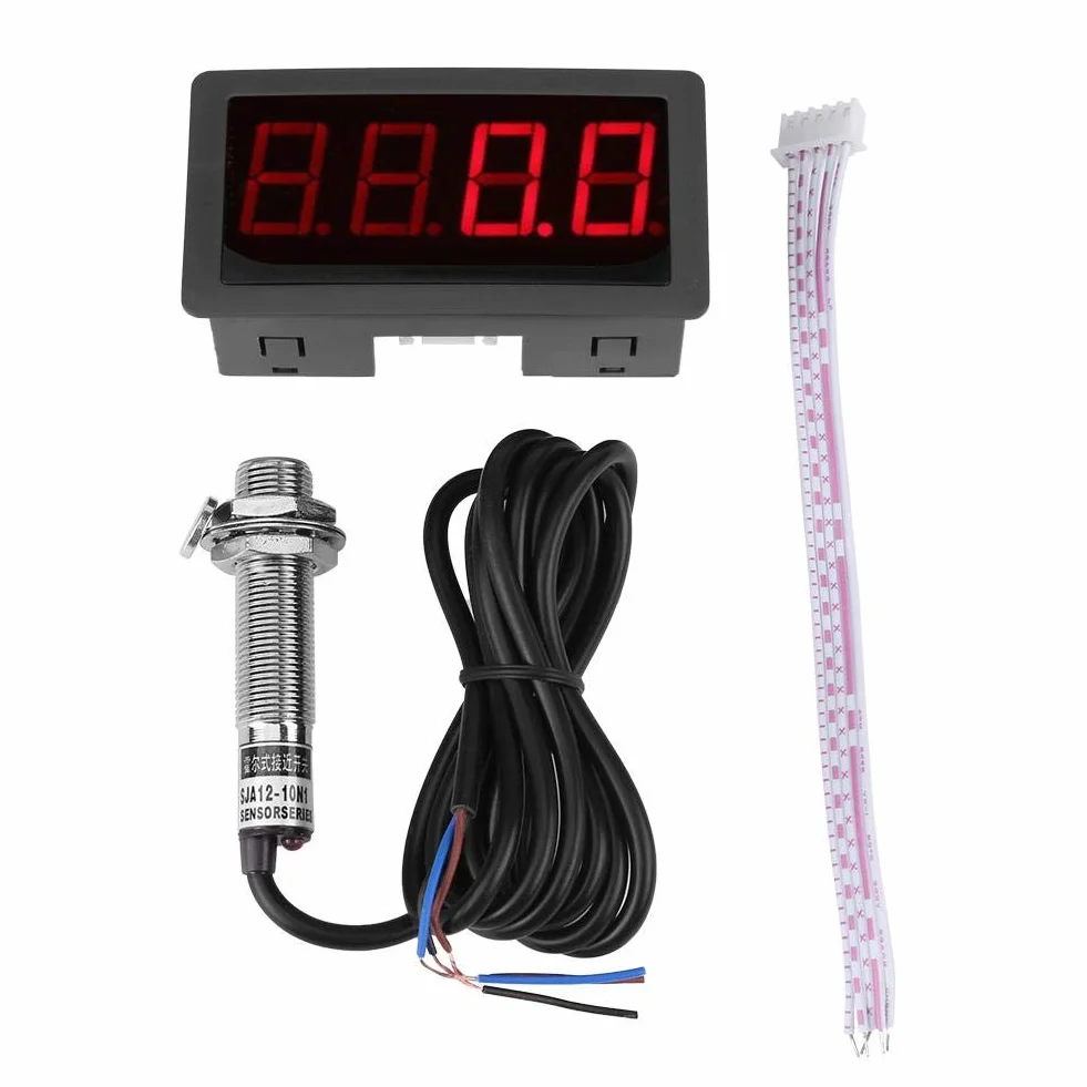 Tachometr, Fydun 4 cyfrowy czerwony / niebieski tachometr LED RPM prędkościomierz + czujnik zbliżeniowy holu NPN (czerwony)