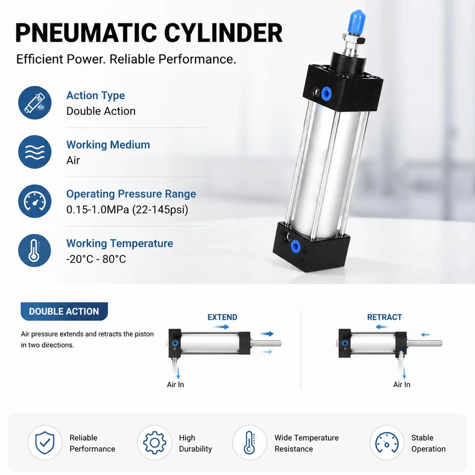 SC32 standardowy aluminiowy cylinder powietrzny SC32X75 Pneumatyczny siłownik z podwójnym tłokiem działającym 32 mm otwór 75 mm Udar Udarów przemysłowych Cylinder Pneumatyczny (SC32X75)