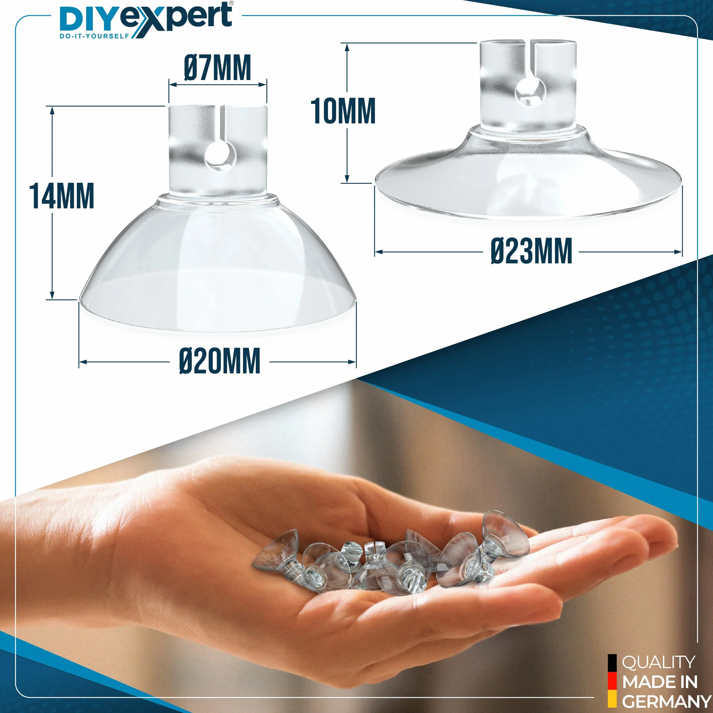 DIY expert 50 x przyssawka do łańcuchów świetlnych, Ø 20 mm, przyssawka, haczyk z przyssawką, ssawka szczelinowa, wyprodukowano w Niemczech