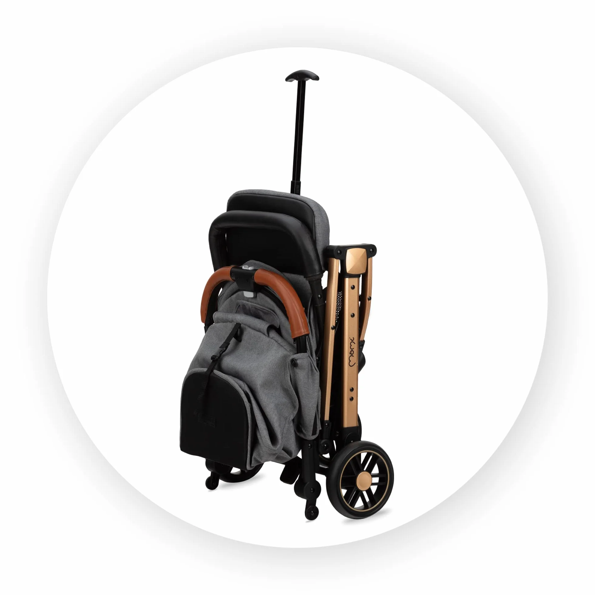 MOMI ESTELLE wózek dziecięcy dla dzieci od 6 miesięcy, do maks. wagi ciała 15 kg, składany do wymiarów 65 x 51 x 21 cm, waga 7,5 kg, 5-punktowy pas bezpieczeństwa, walizka, szaro-złoty