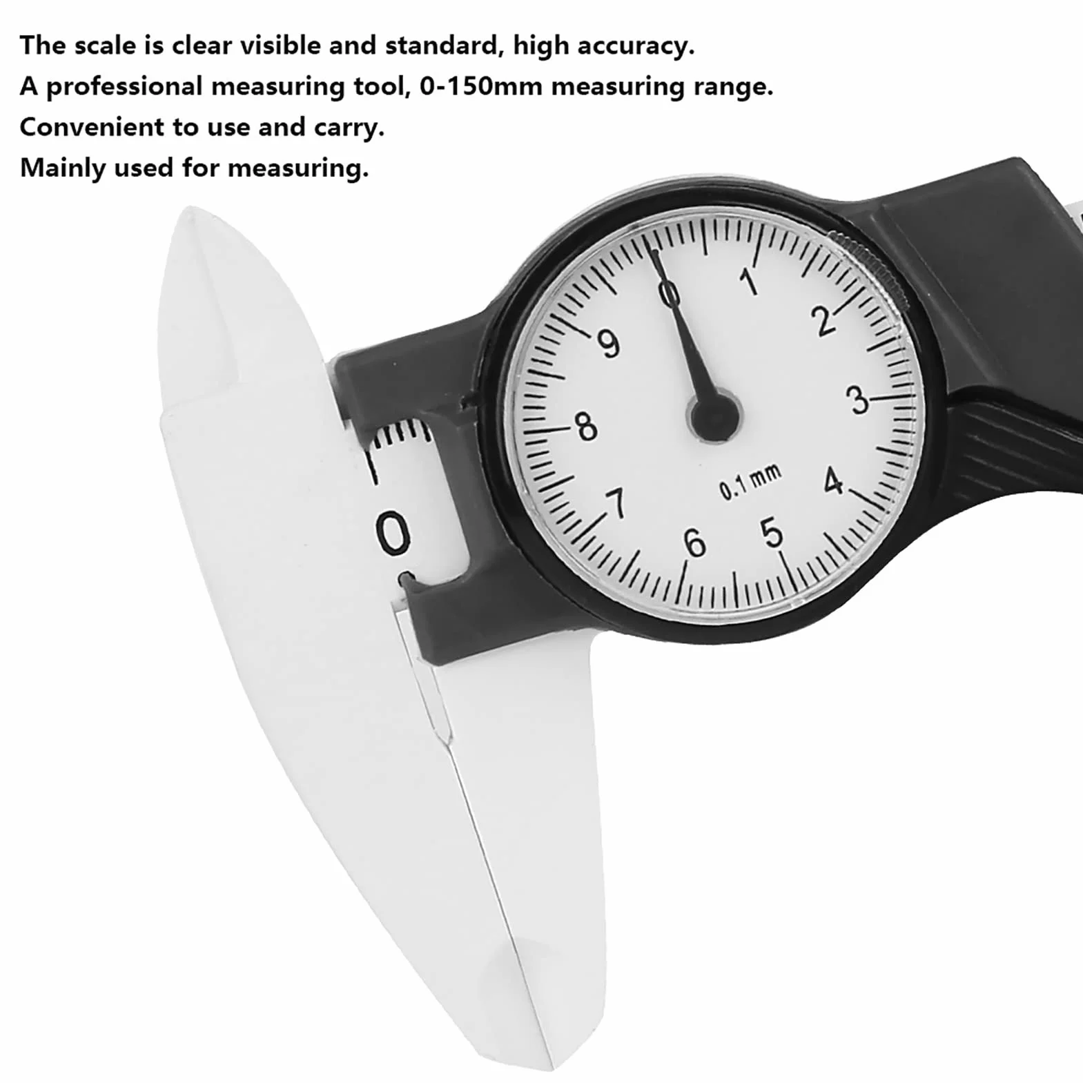Vernier Suwmiarka 0,01 mm, szybkie i dokładne narzędzie pomiarowe z tworzywa sztucznego, do przemysłu biomedycznego, 0-150 mm (biały) + zacisk zegarowy