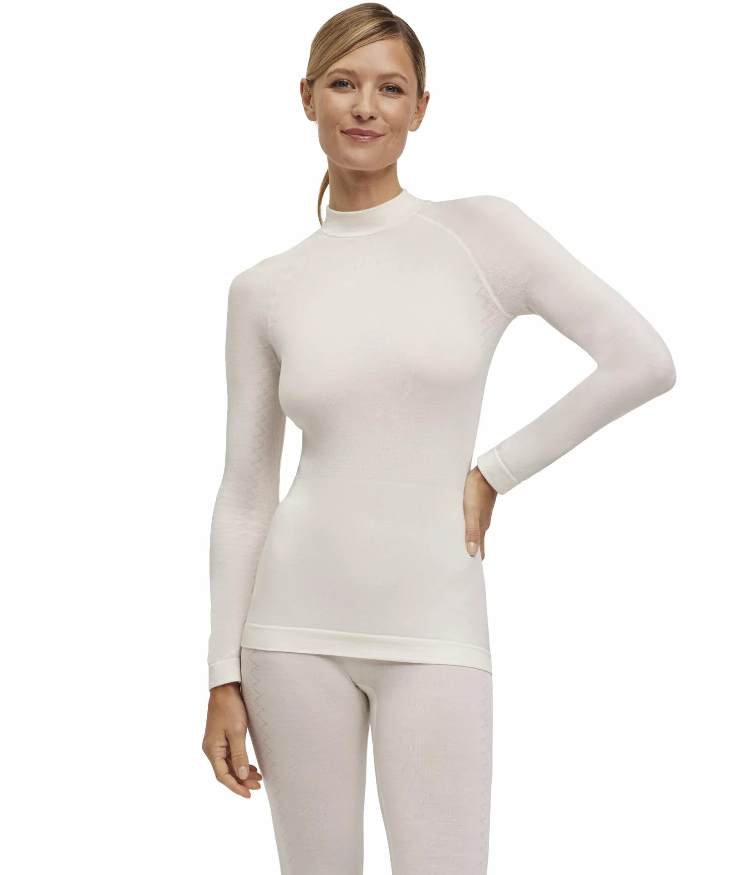 FALKE Kobiety Warstwa podstawowa (góra) Wool-Tech Round Neck W L/s Sh Wełna Materiał funkcjonalny szybkoschnące ciepłe 1 Sztuka, Biały Off-White 2040 Trend, L