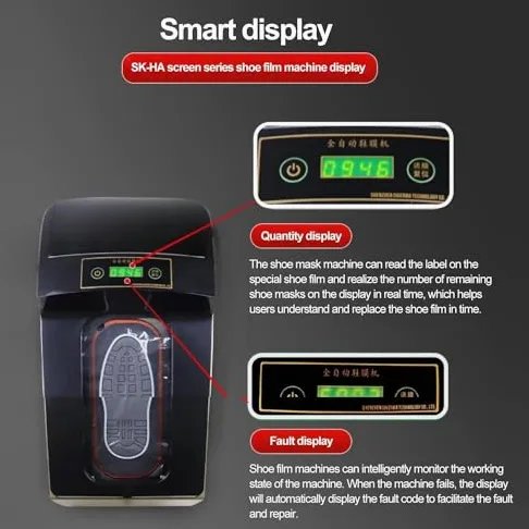 Automatyczny dozownik ochraniaczy na buty, wyświetlacz LCD, pojemność 1000 sztuk, antypoślizgowa folia do butów do użytku wewnątrz pomieszczeń (White)