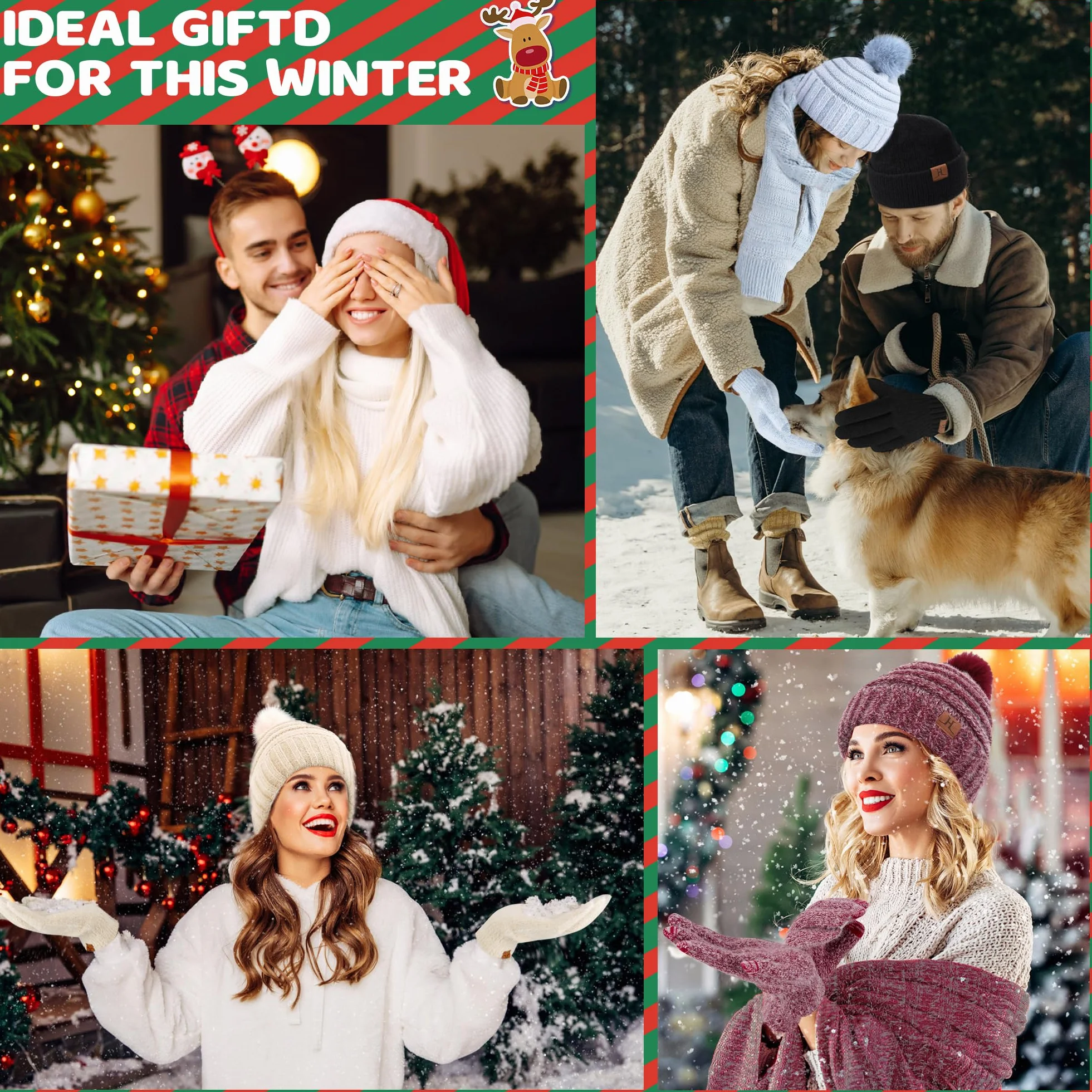 Zimowa damska czapka, szalik, rękawiczki z podszewką polarową, ciepła czapka zimowa, czapka z dzianiny, czapka beanie z pomponem, rękawiczki zimowe, długie szaliki, dla kobiet, prezent na Boże
