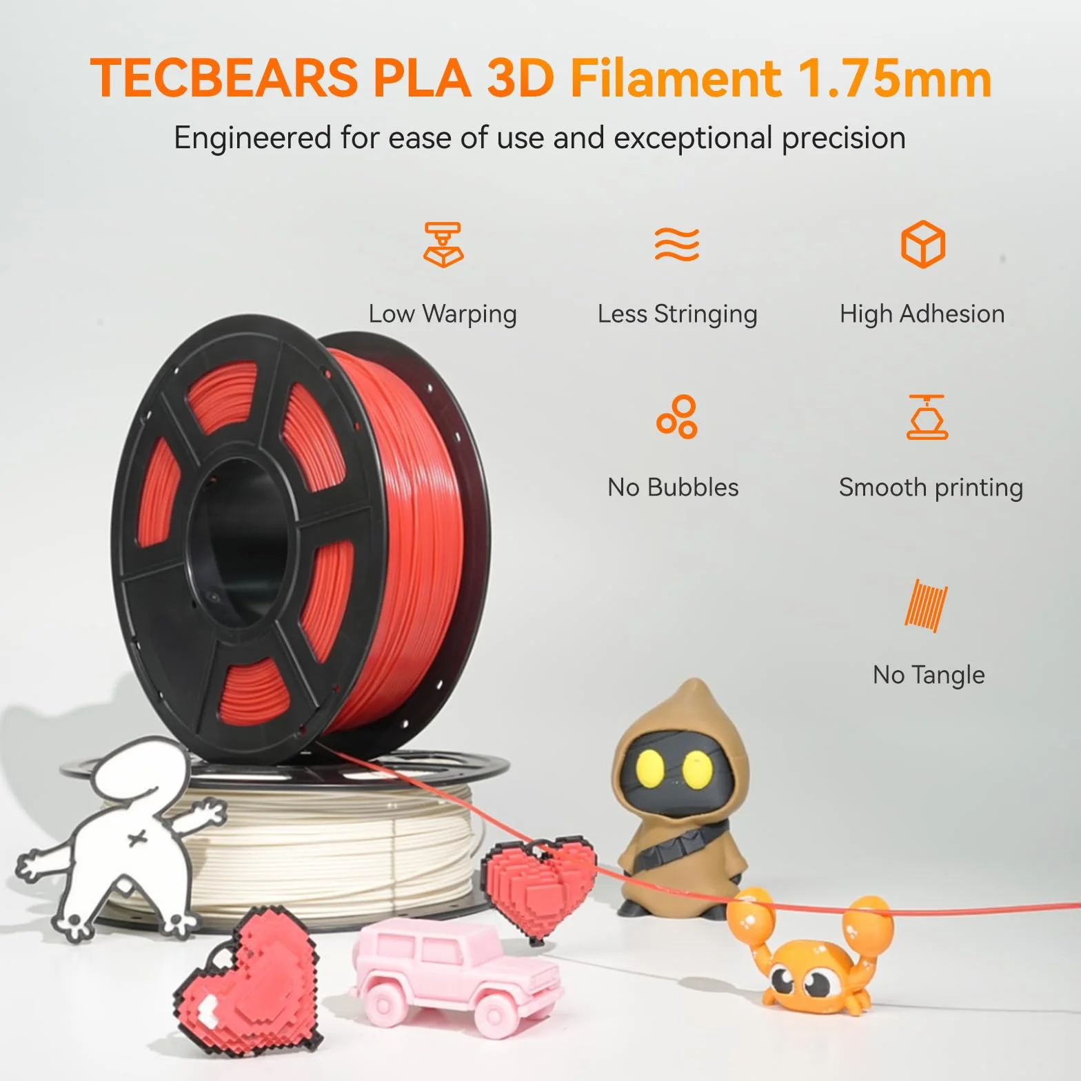 TECBEARS PLA Multicolor Bundle filament 1,75 4 kg, filament do drukarki 3D, do większości drukarek 3D, błękitny + cytrynowy żółty + błyszczący pomarańczowy + oliwkowy zielony