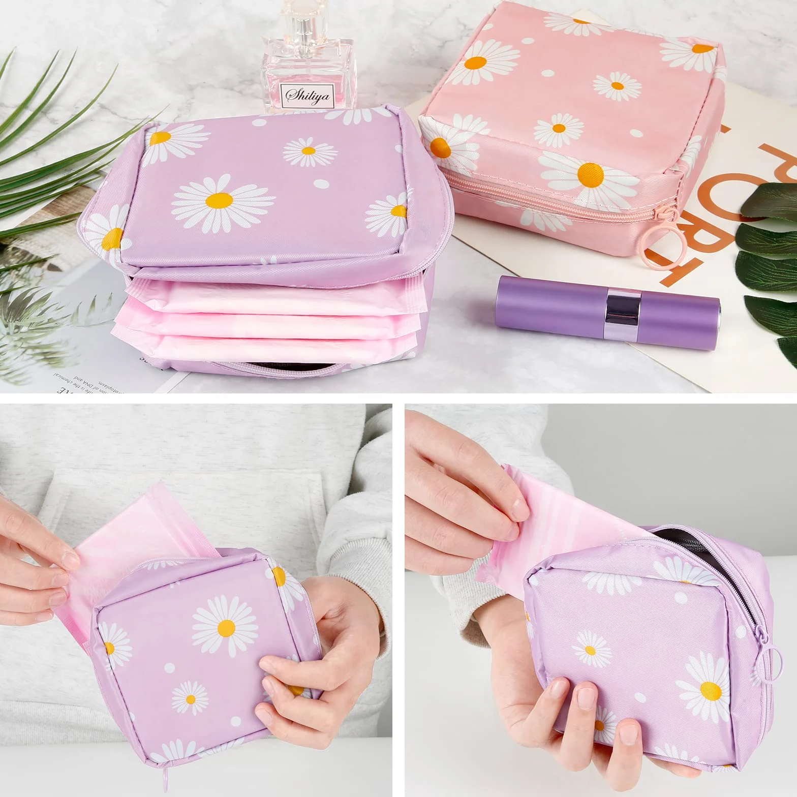 2-pak torby do przechowywania podpasek higienicznych Comius Sharp wodoodporny zapinany na zamek worek do przechowywania podpasek higienicznych 13x13cm torba na pierwszy okres dla dziewcząt/kobiet