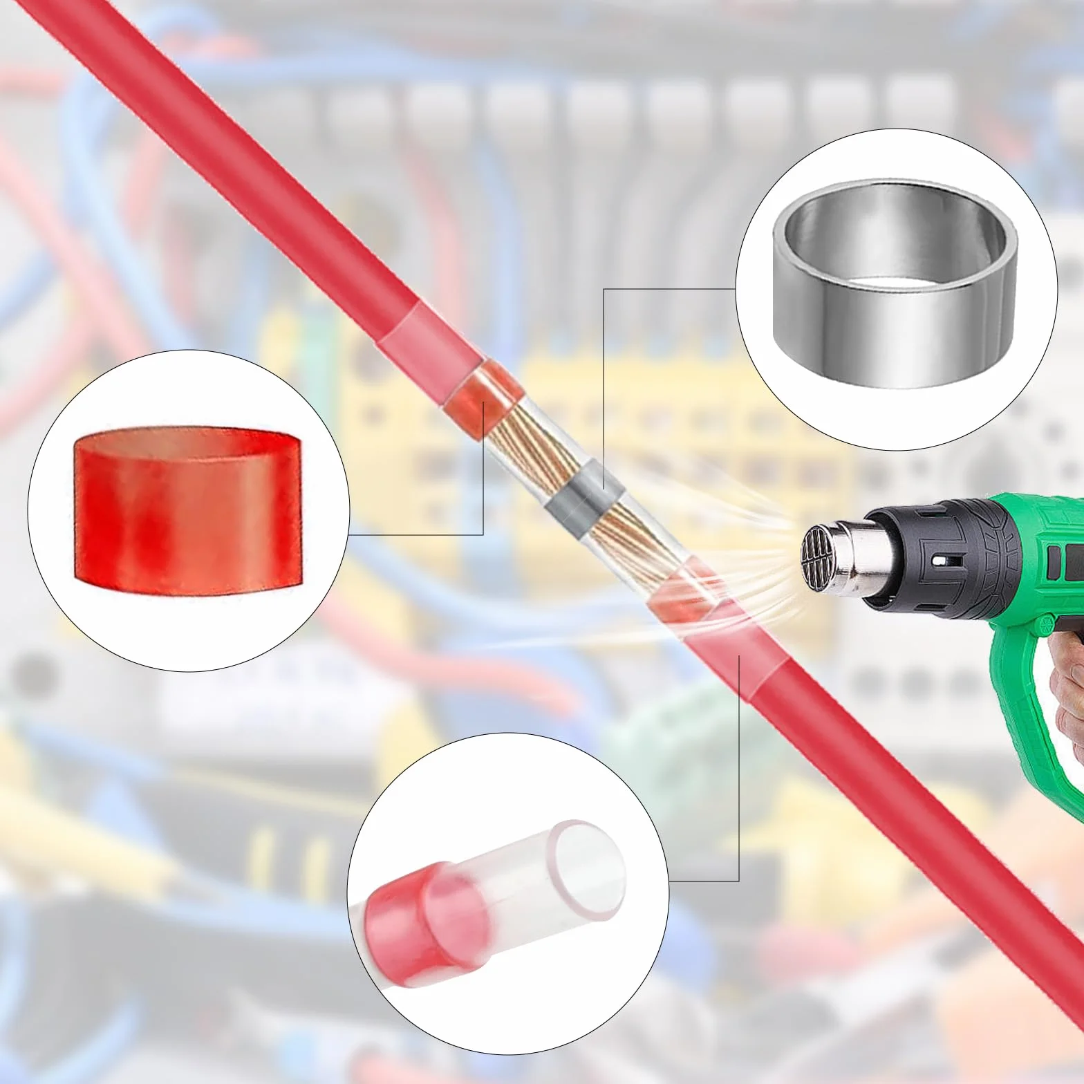 Złącza termokurczliwe spawalnicze AWG22-18, czerwone, termokurczliwe złącze elektryczne do kabli elektrycznych, współczynnik kurczliwości 3: 1 do samochodu motocyklowego