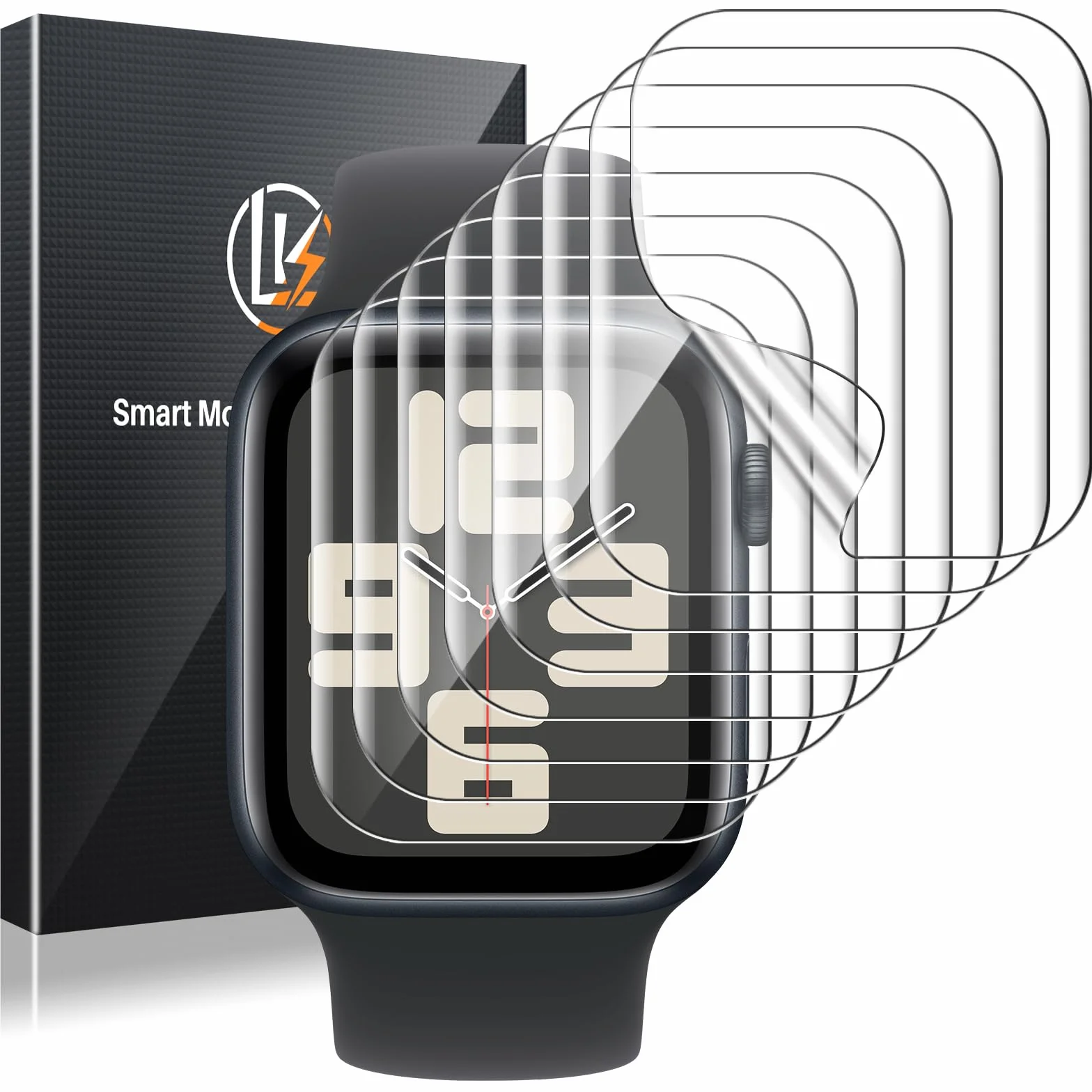 LK 8 sztuk folii ochronnej do Apple Watch Series SE3/SE2/SE/6/5/4 44 mm folia ochronna na wyświetlacz, pełne pokrycie, bez pęcherzyków powietrza, pełne pokrycie, wysoka jakość HD, elastyczna i odporna