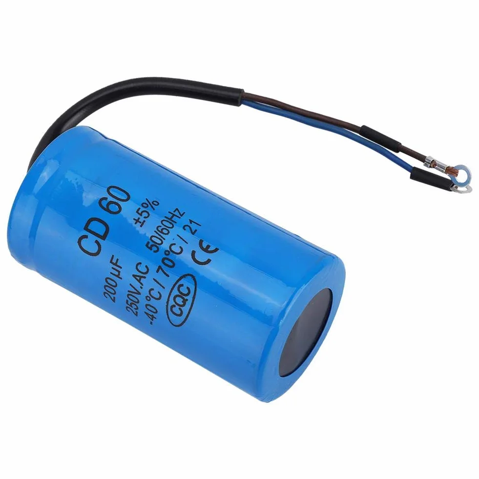 CD60 200uF Uruchom kondensator z przewodem 250VAC 50/60Hz do sprężarki powietrza silnika