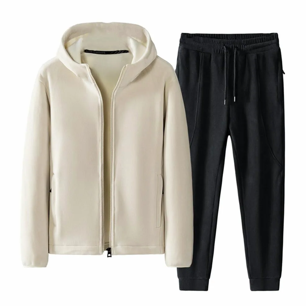 Męskie dresy z kapturem Bluza z długim rękawem Zipper Spodnie sportowe do biegania Polarowe ciepłe dresy