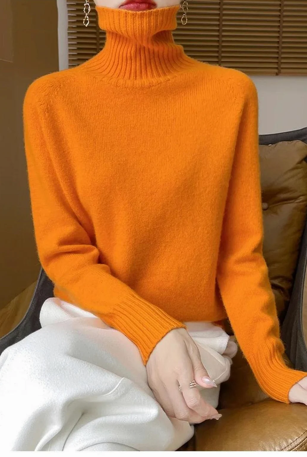 Sweter Damski Z Kaszmiru Z Wysokim Kołnierzem, Dzianinowy, Z Długim Rękawem, Miękki, Ciepły, Na Jesień I Zimę, Codzienny-85-Large