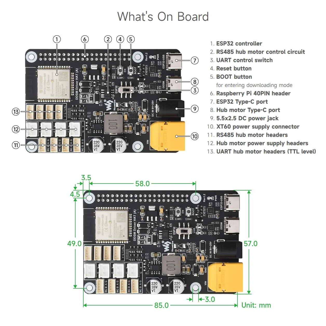 Waveshare Direct Drive Servo Motor Driver Board, Integrates ESP32 And Control Circuit, 2.4G WiFi Support, Suitable For DDSM Series Hub Motors, ESP Now Support