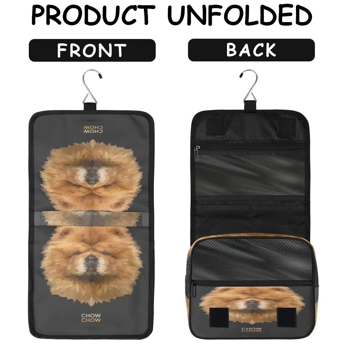 Chow Geometryczne psy Podróżna kosmetyczka Psy Mycie Torba Unisex Wiszące przybory toaletowe Kosmetyczka Organizer do makijażu, wielobarwny, Jeden rozmiar