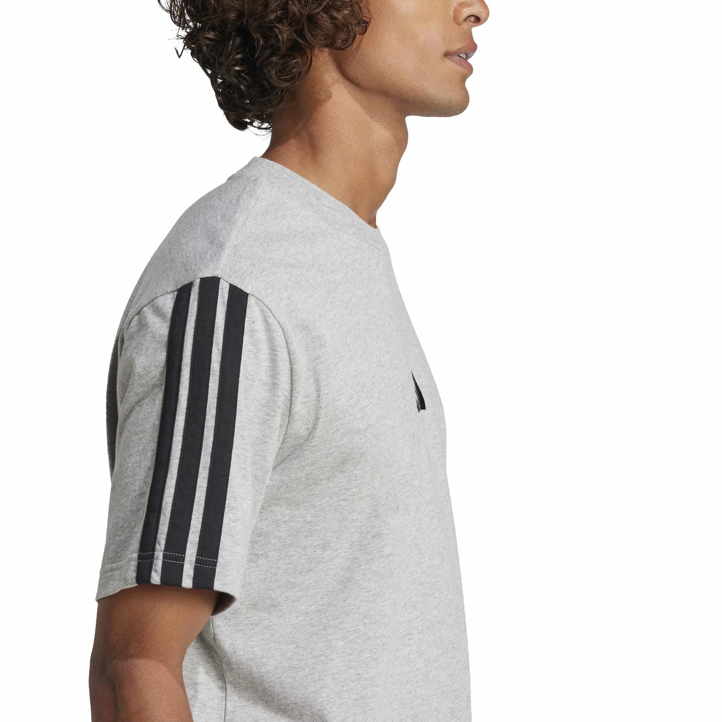 adidas Essentials Three Stripes Single Jersey Shirt L Medium Grey Heather Black