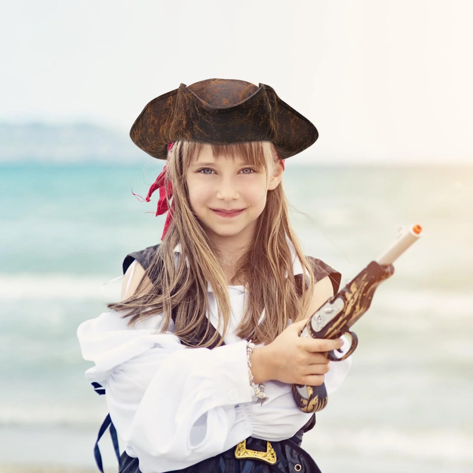 VOSSOT Kapelusz piracki dla dorosłych, skórzany, styl kolonialny, średniowieczny kapelusz na piracką imprezę tematyczną, cosplay, imprezy kostiumowe, karnawał, brązowy, Halloween, rozmiar uniwersalny