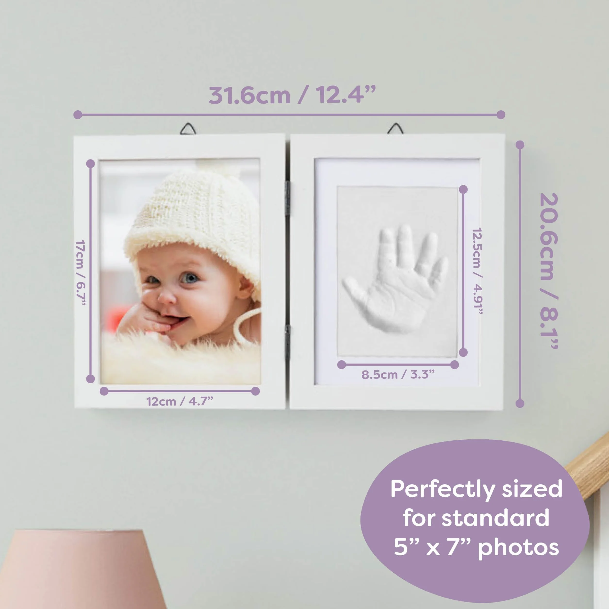 Chuckle - Ramka na zdjęcia z gliny i dłoni dziecka, zestaw pamiątkowy - prezent na Dzień Matki, nowa mama i rodzice, noworodki, baby shower, przyjęcie i dekoracja pokoju dziecięcego - biała