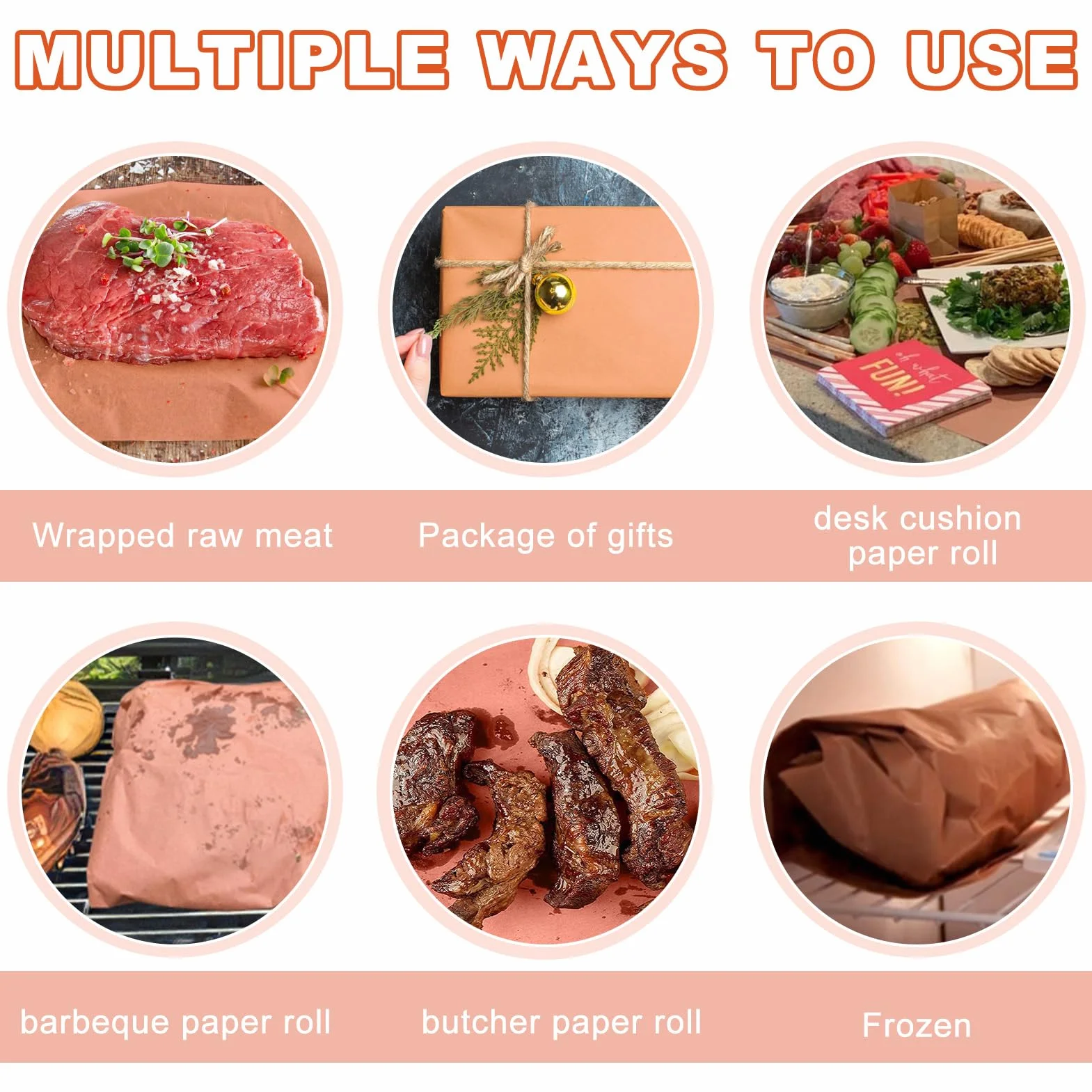 Pink Butcher Paper BBQ papier typu kraft, 30 cm x 15 m, różowy papier rzeźniczy, papier rzeźny, akcesoria do grilla, wędzarni, mięsa ryb, BBQ, piekarnika