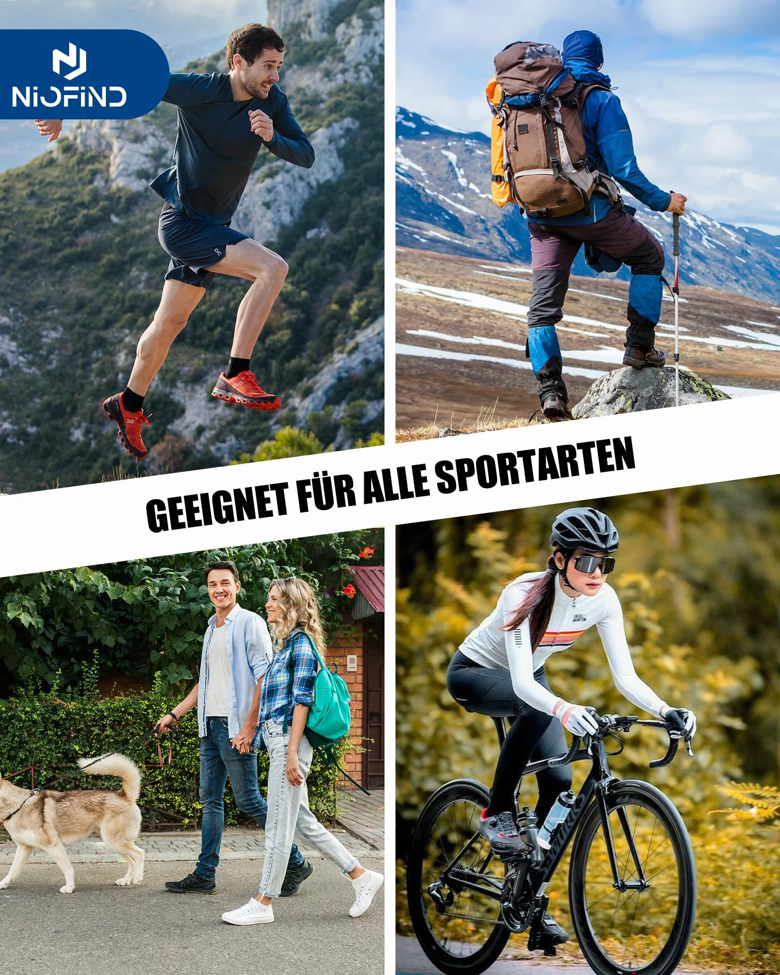 Niofind 6 par skarpety męskie bawełniane oddychające, Męskie Sportowe Skarpety amortyzowane, Krótkie Sportowe Skarpetki treningowe do biegania fitness i codziennego użytku