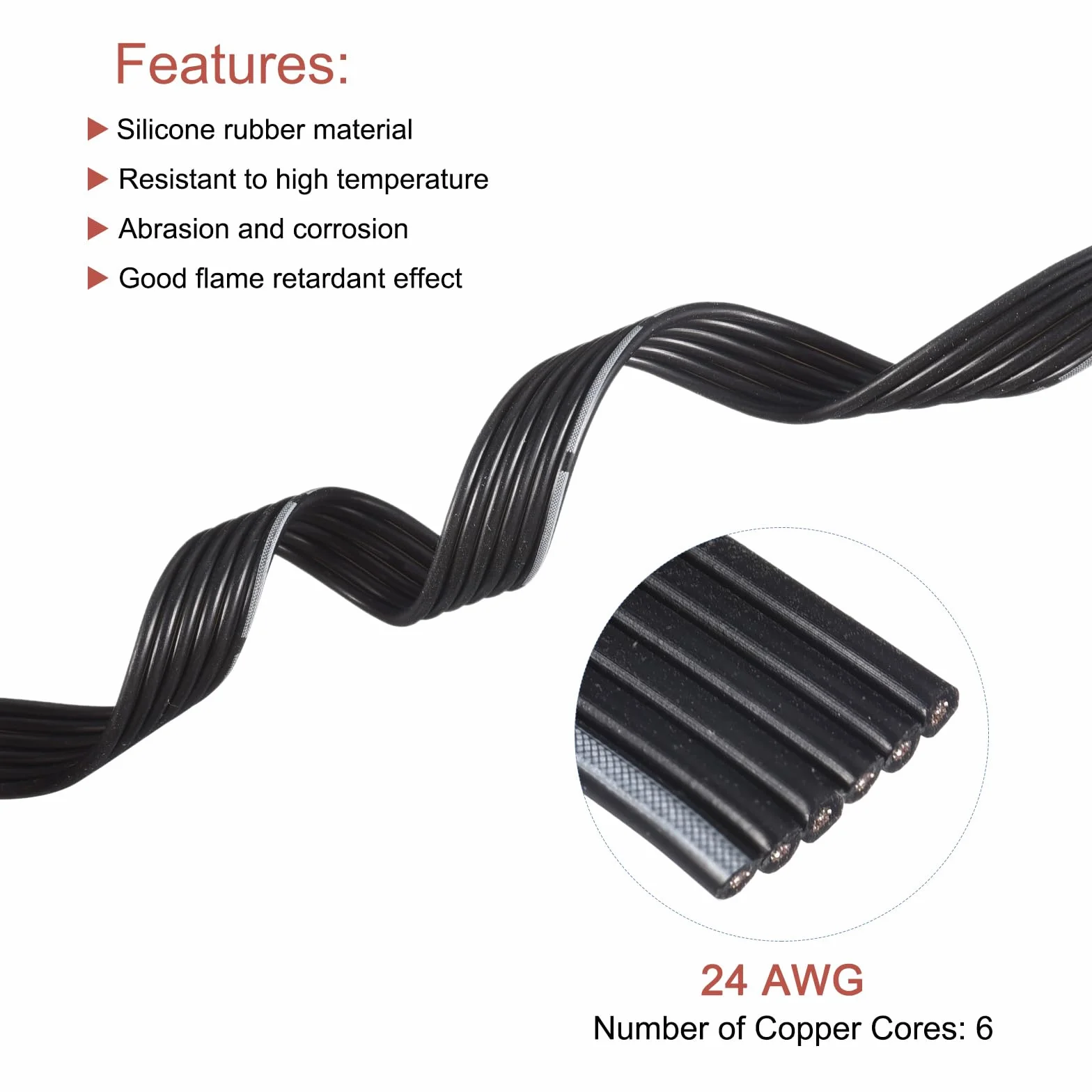 QUARKZMAN 24AWG silikonowy kabel płaski, 6-biegunowy, 24 G, płaski kabel, elastyczny drut silikonowy, 10 m, czarny, ocynkowany drut miedziany do modeli samolotów, modeli samochodów, urządzeń