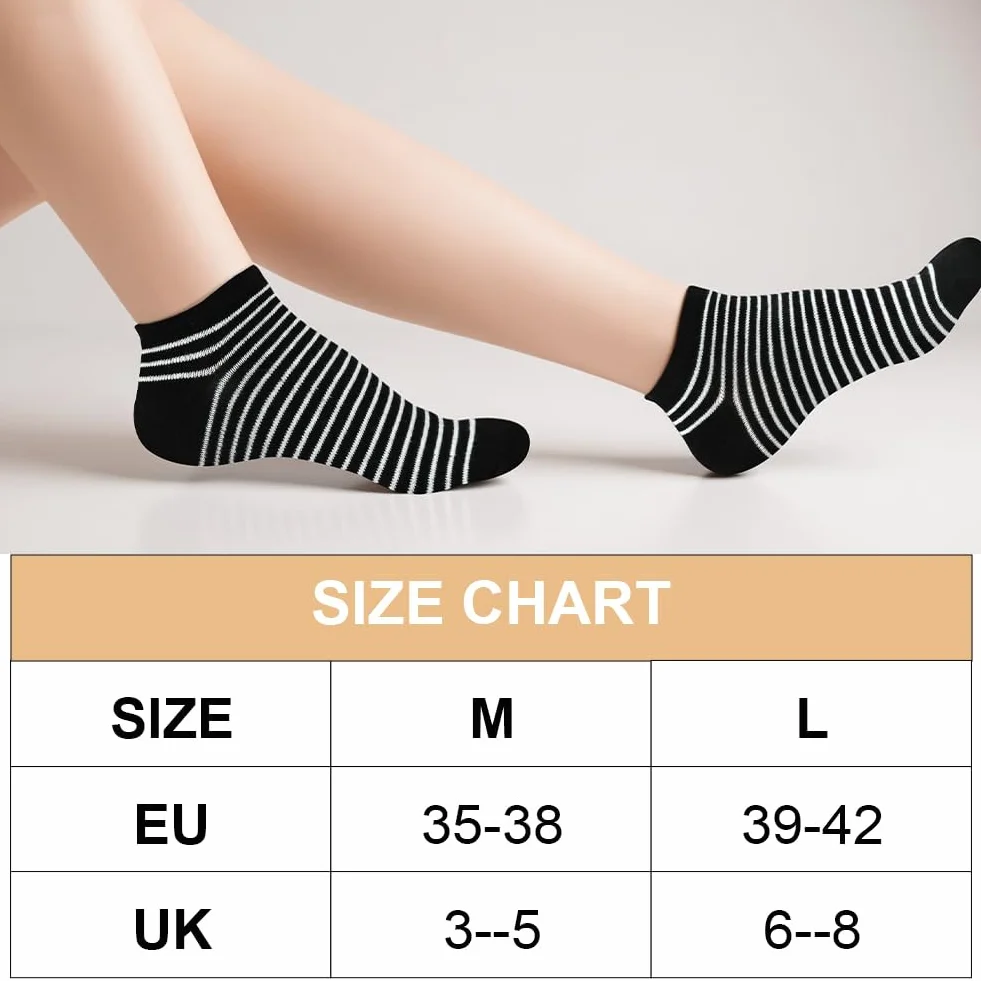 DiULi Krótkie skarpety sportowe, damskie, 10/12 par skarpet do sneakersów z paskami i kropkami, bawełna 39-42, 35-38, krótkie, zabawne skarpety, bawełniane, oddychające, wygodne, swobodne