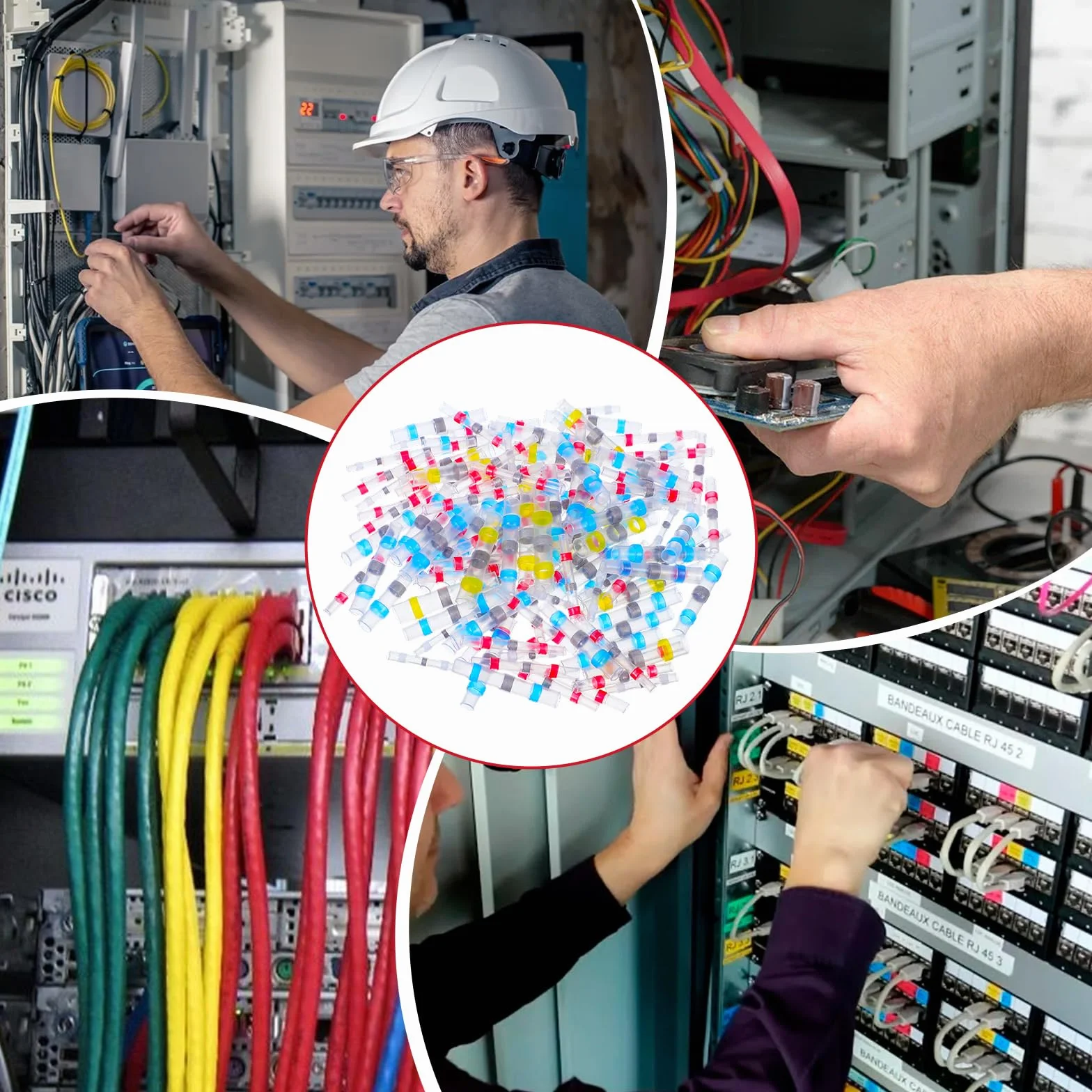 150 sztuk wodoodpornych izolowanych złączek kablowych, zestaw złączek lutowniczych termokurczliwych w 4 rozmiarach 26-10AWG, złączka lutownicza z rurką termokurczliwą, złączka udarowa