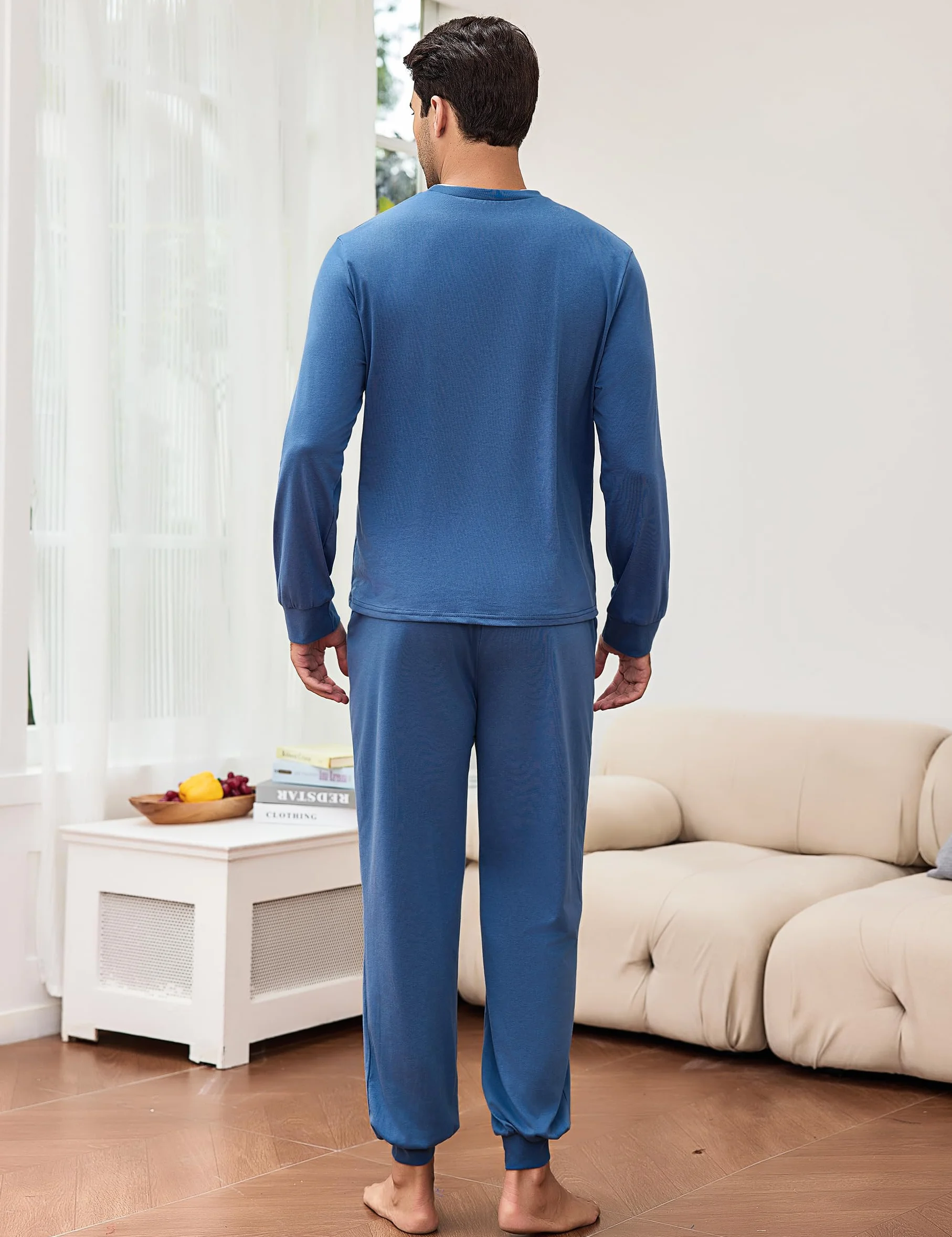 Aseniza Piżamy Męskie Zimowe Bawełniane Piżamy Zestaw Z Długim Rękawem Piżamy Dwuczęściowy