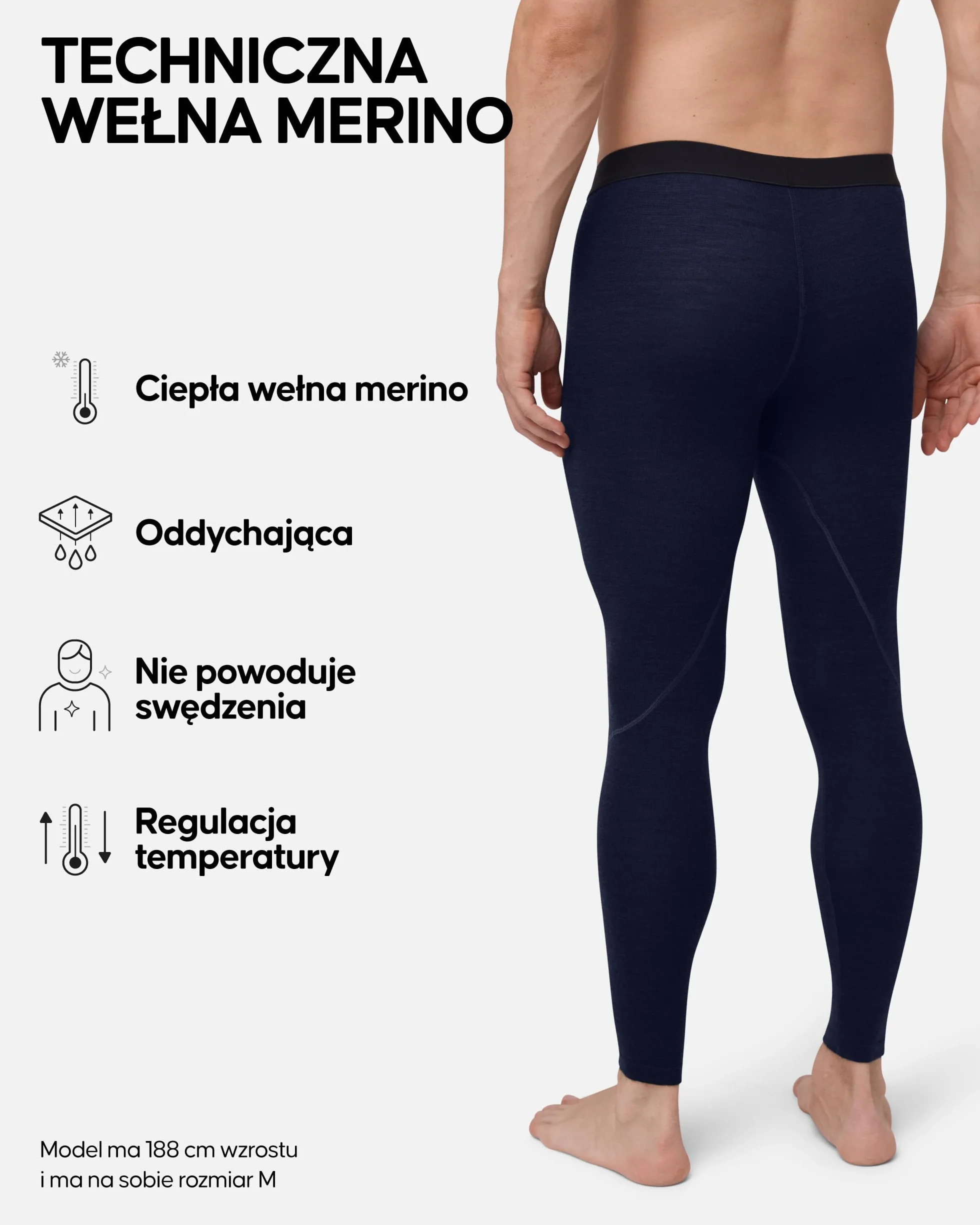 DANISH ENDURANCE Męskie Spodnie Termoaktywne Merino Długie Legginsy Termiczne