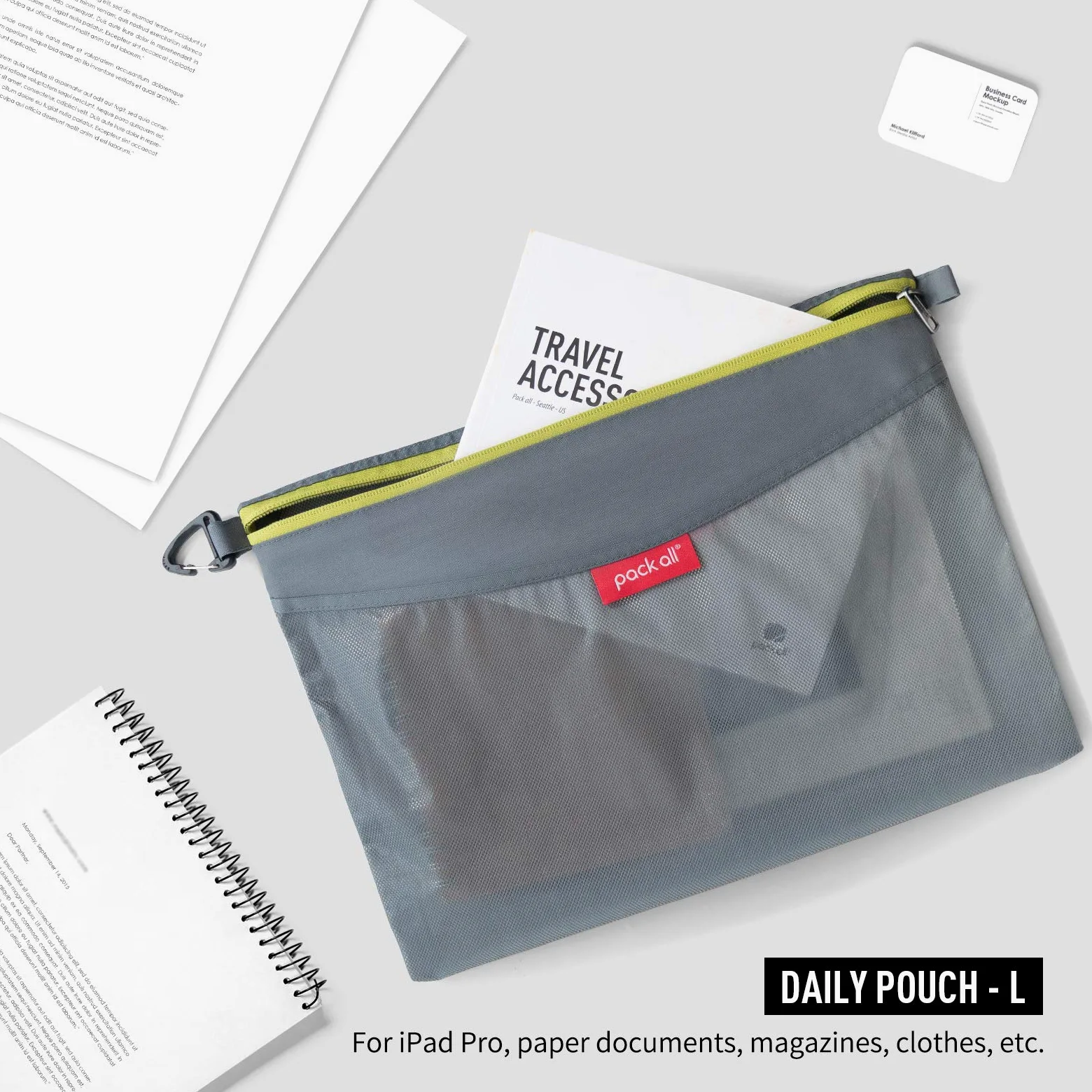 pack all Wodoodporny materiał etui na zamek błyskawiczny, siatkowe torby na zamek błyskawiczny do przechowywania, podróży, biura (szare, duże)