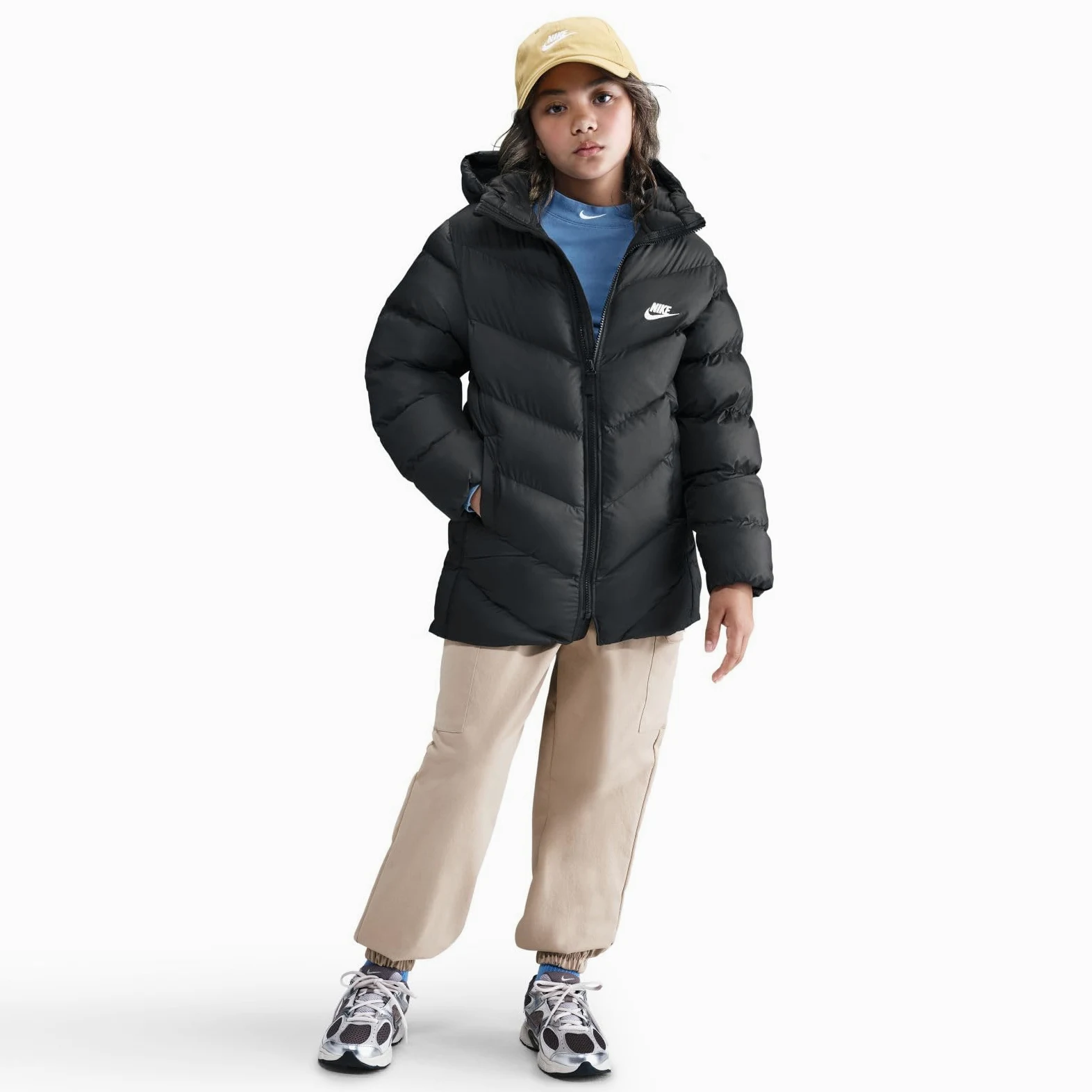 Nike Dziecięca kurtka puchowa K Nsw Tf Adp do połowy uda, czarna/biała, 146/152