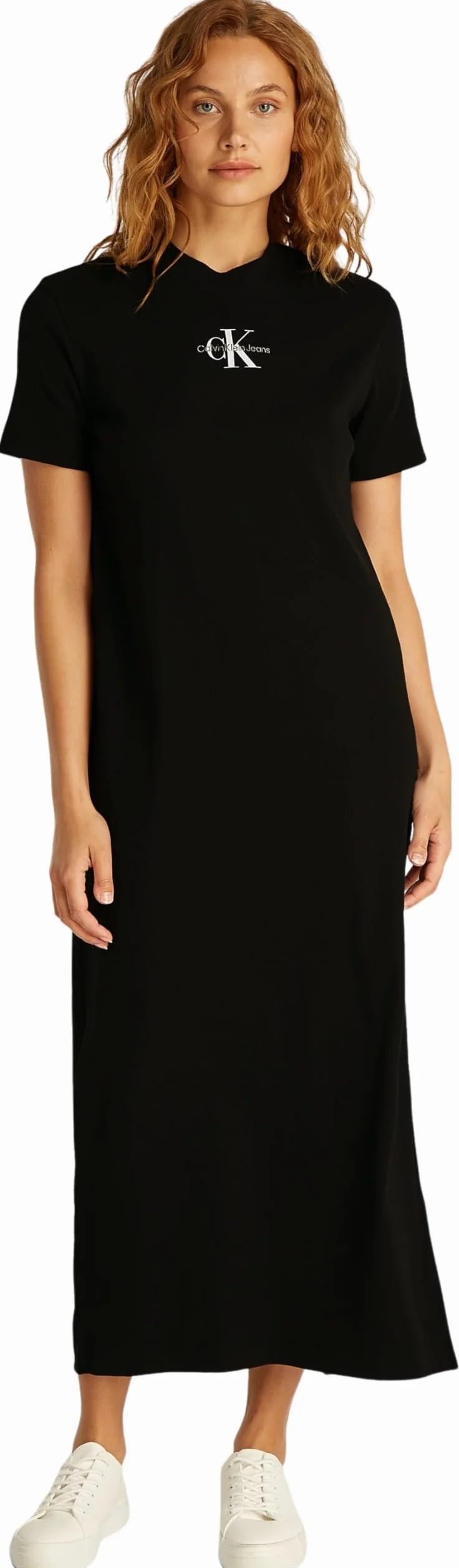 Calvin Klein Sukienka T-shirt Kobiety Monologo Long Rib Tee Dress J20j225543