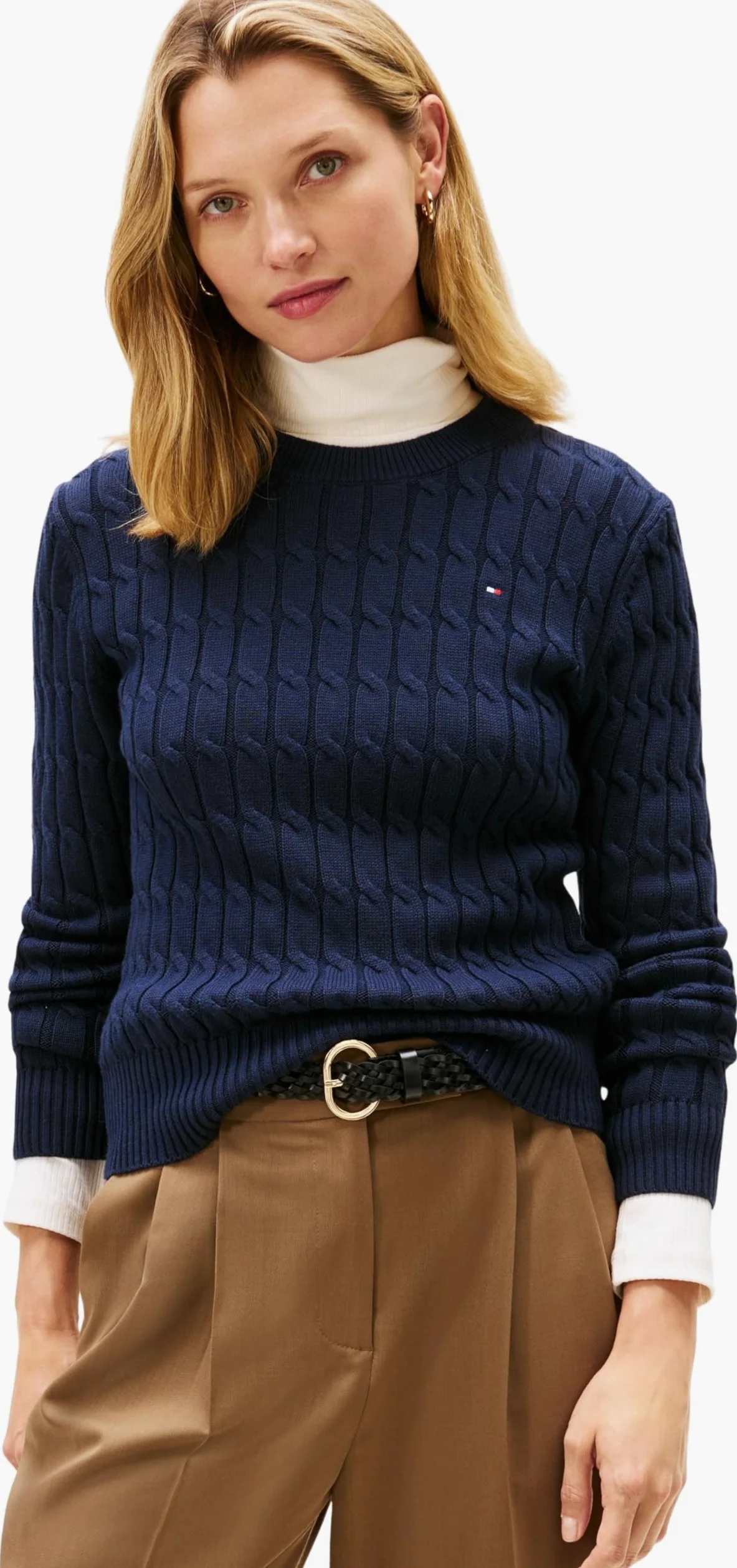 Tommy Hilfiger Damski sweter CO Cable MID GG C-NK LS SWT WW0WW47644, niebieski (Dark Night Navy), 3XL, Niebieski (Dark Night Navy), 3XL