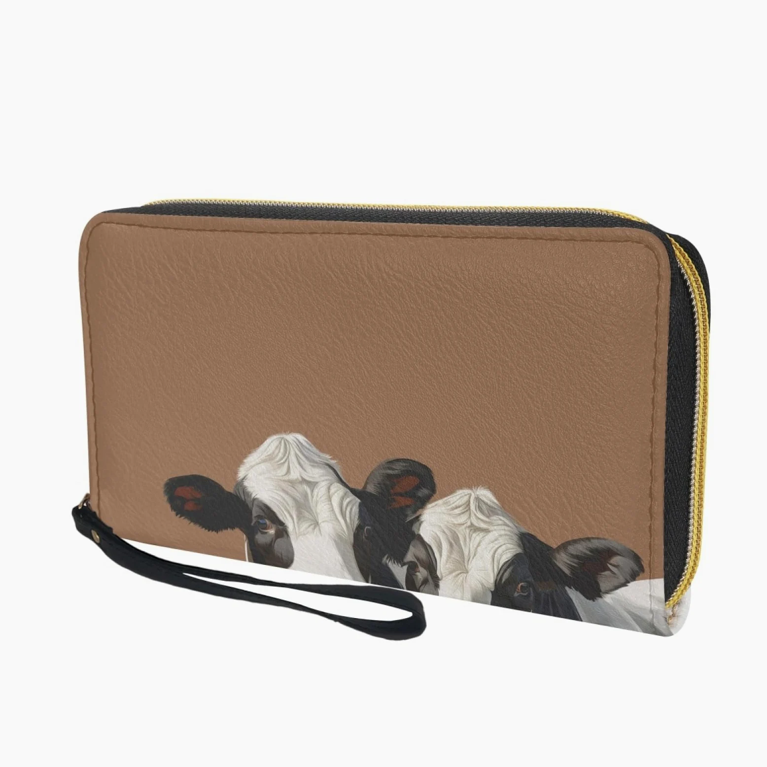 Portfel damski z portfelem na karty damskie, trwały, lekki i praktyczny portfel skórzany z kilkoma przegródkami i zapinanym na zamek etui na karty, Model brązowej krowy, 11x20cm/3 Pièce, Nowoczesny