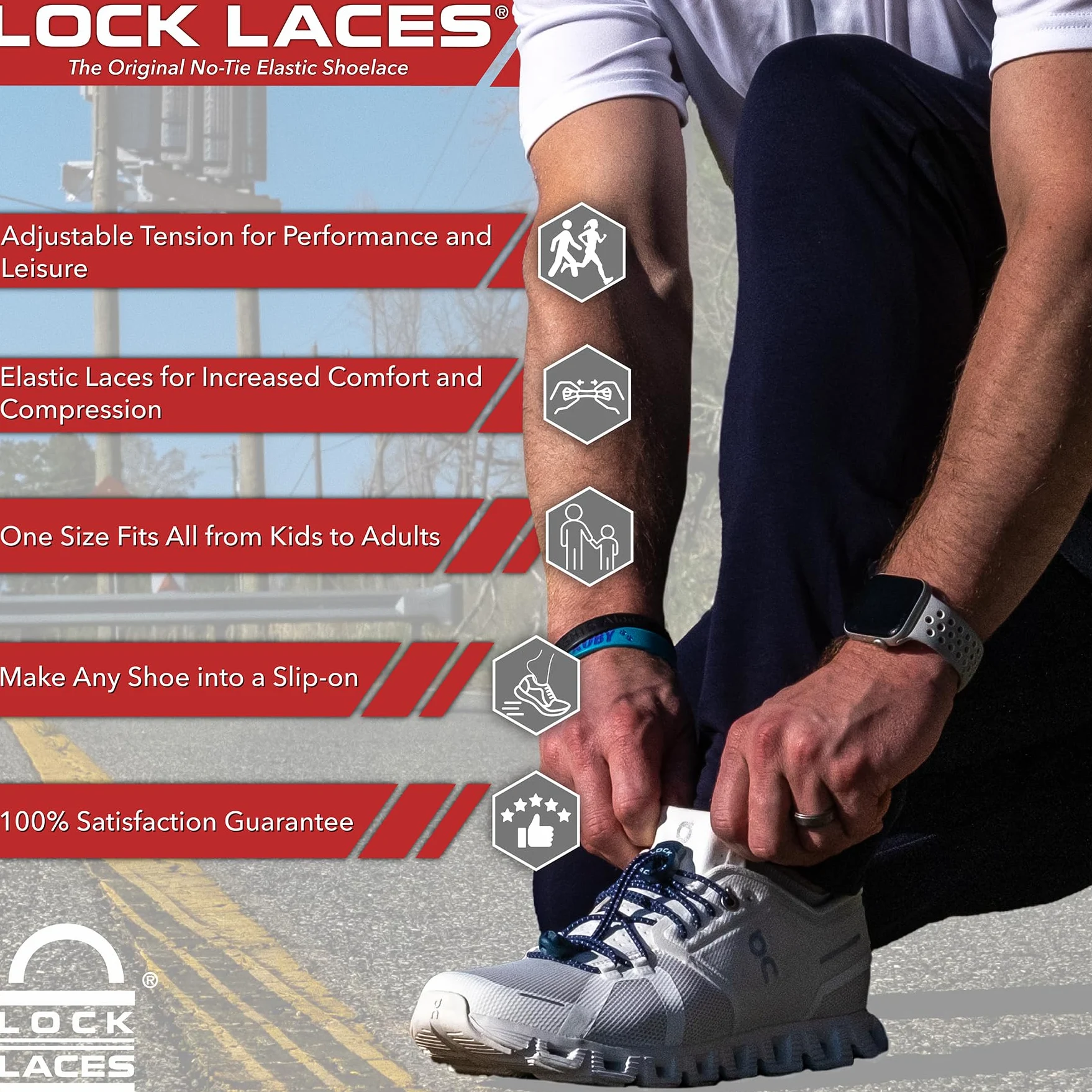 LOCK LACES - Elastyczne sznurowadła bez wiązania, jeden rozmiar pasuje do wszystkich