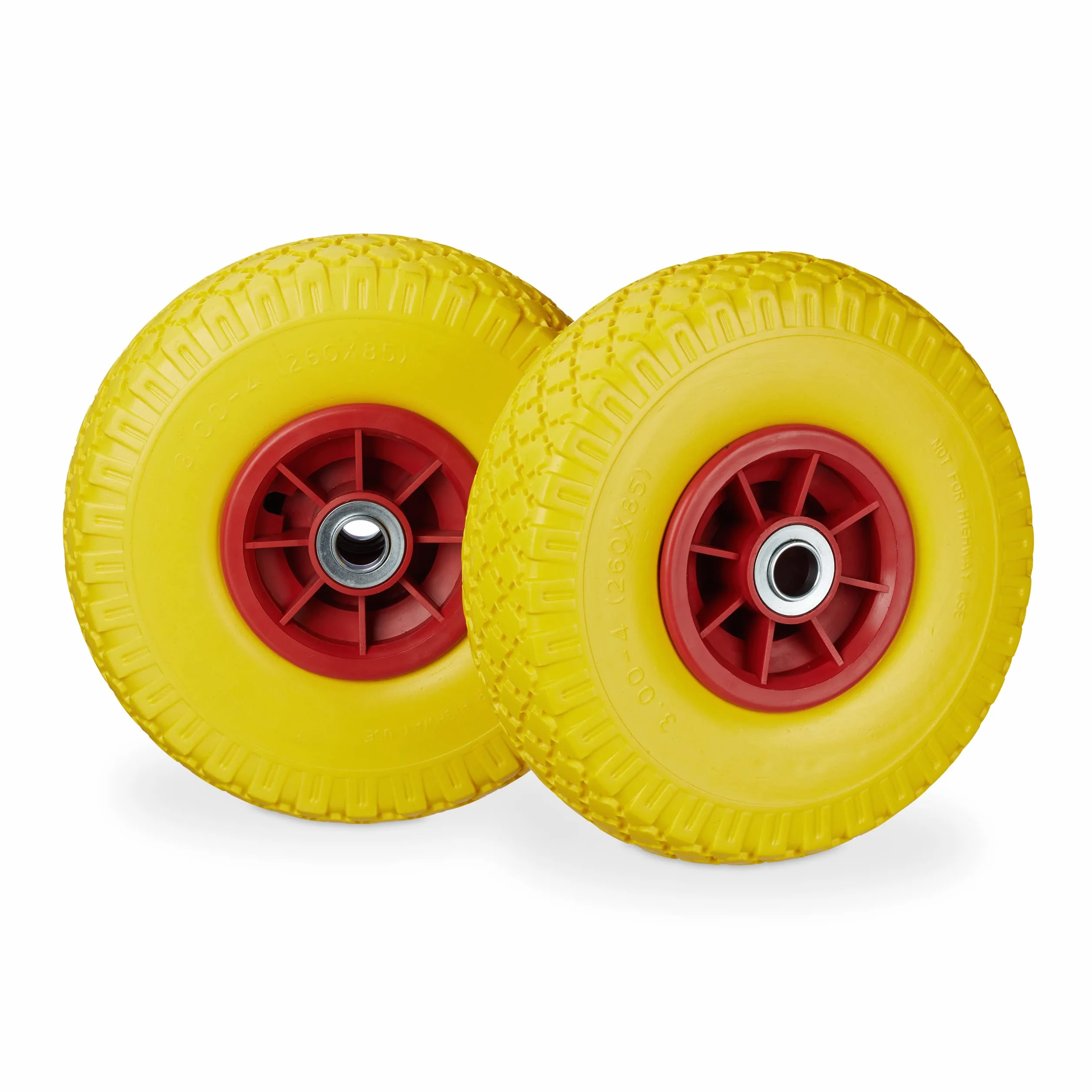 Relaxdays 2 x koło do wózka transportowego, odporne na przebicie, opony z pełnej gumy, 3,00-4", oś 20 mm, do 80 kg, 260 x 85 mm, żółto-czerwone