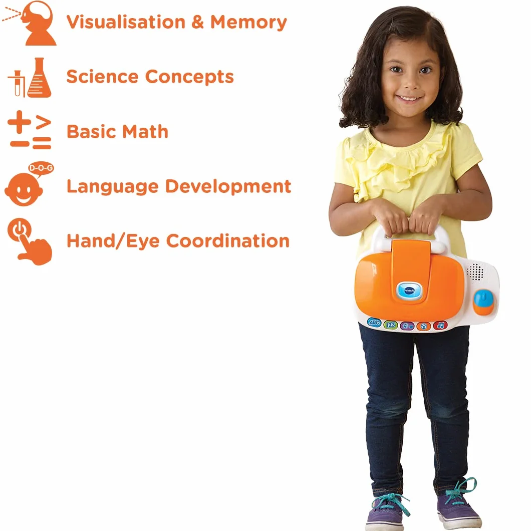 VTech 155403 Przedszkole laptop interaktywny edukacyjna zabawka komputerowa dla dzieci z 30 aktywnościami odpowiednia dla dzieci 3, 4, 5+ lat chłopców i dziewcząt, biały/pomarańczowy