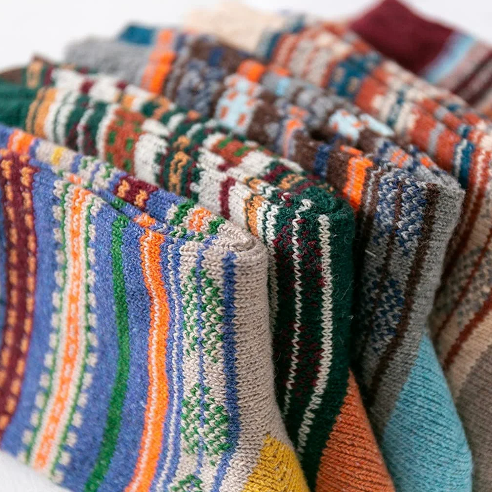 5 Pair/lot Męskie Skarpety Wełniane Stripe Casual Gruby Zimowe Ciepłe Skarpetki Mężczyzna (Kolor: 5 par Rozmiar: Jeden rozmiar) (Color : 5 Pairs, Size : One Size)