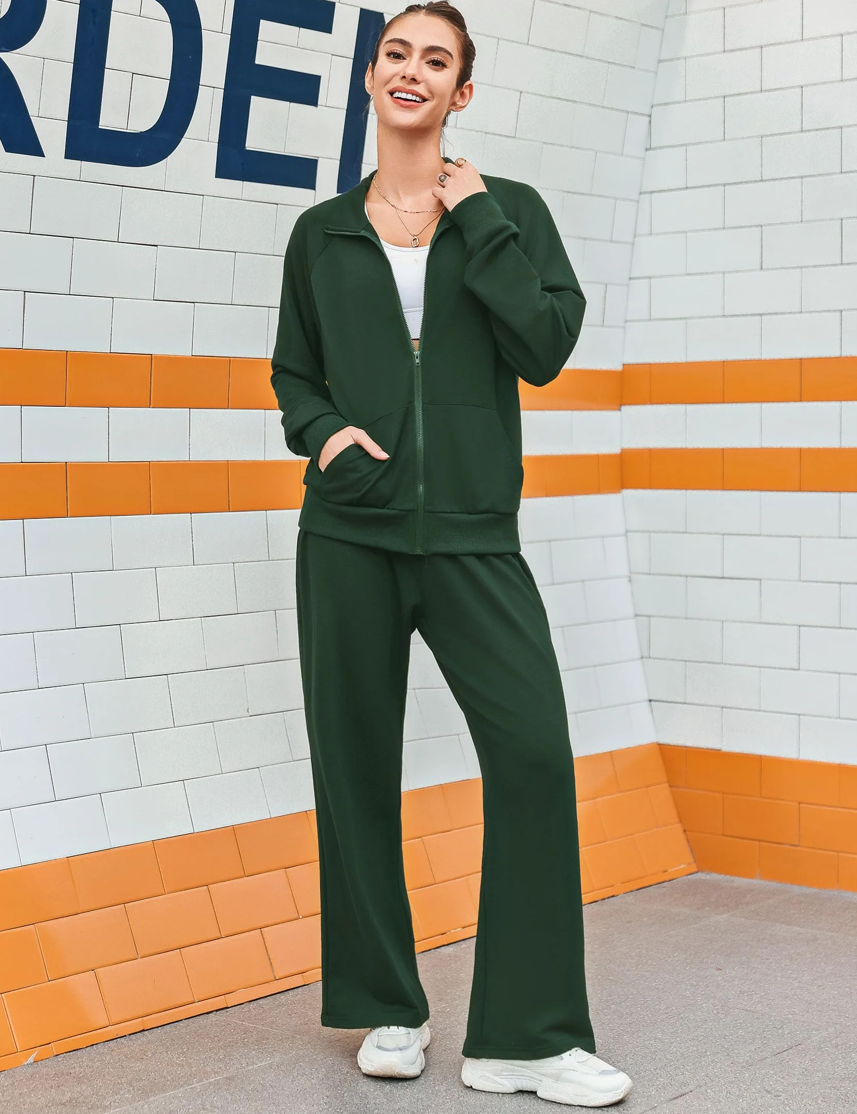 Terecey Damski dres do joggingu, dres treningowy, dwuczęściowy zestaw z zamkiem błyskawicznym i kieszeniami, kurtka i ściągacz, spodnie sportowe, zestaw do uprawiania sportu, fitnessu, S-XXL
