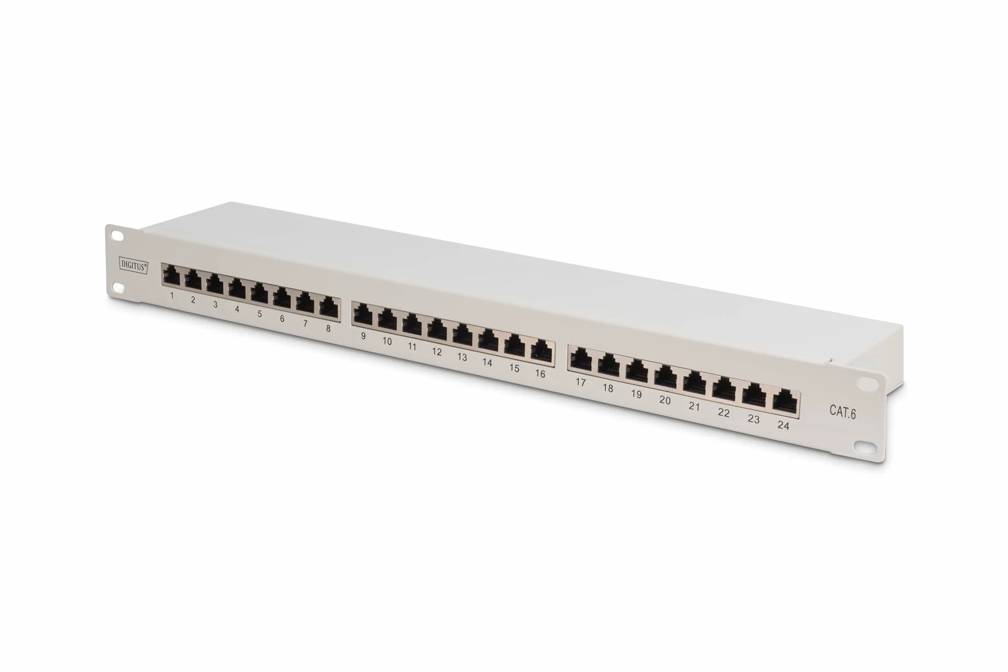 DIGITUS Patchpanel - 19 cali - Cat-6-24 porty RJ45 - ekranowany - pole patchowe LSA - montaż w szafie 1HE - szary