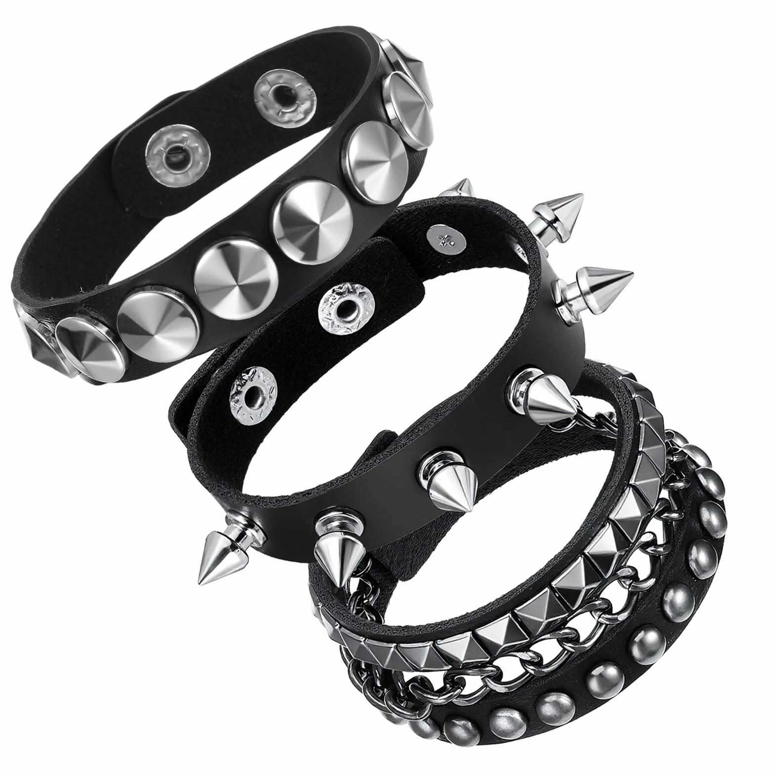 Ptwola Punk Rock skórzane bransoletki z ćwiekami, punkowa, skórzana, biżuteria, bransoletki w stylu lat 80., gotyckie, kolce, mankiety, zestaw retro, regulowane mankiety na nadgarstek dla kobiet