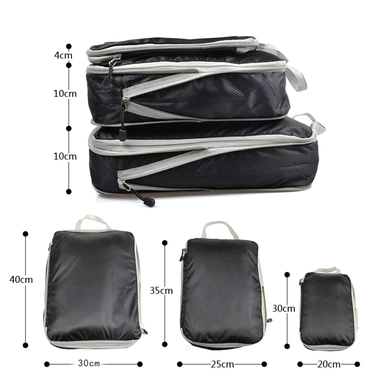 1 szt. Kostki do pakowania Składana wodoodporna torba podróżna do przechowywania Walizka Nylon Przenośna z torebką Organizator bagażu – duży 40X30CM Tylko 1, czarny (niebieski, błękitny średni Tylko