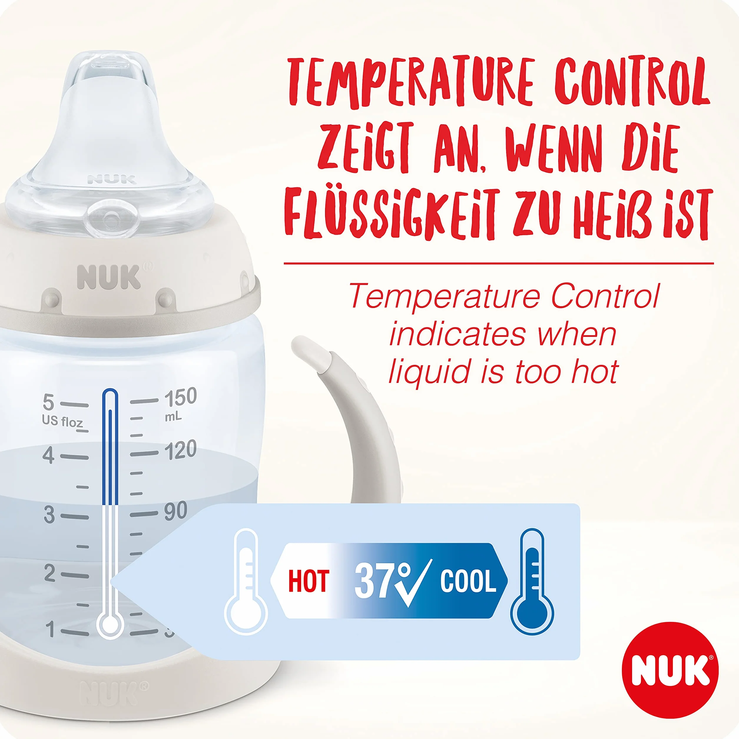 Kubek niekapek NUK First Choice Learner Cup | 6-18 miesięcy | Wskaźnik kontroli temperatury | Nieprzeciekający silikonowy dzióbek | Odpowietrznik antykolkowy | Bez BPA | 150 ml | Winnie (niebieski)