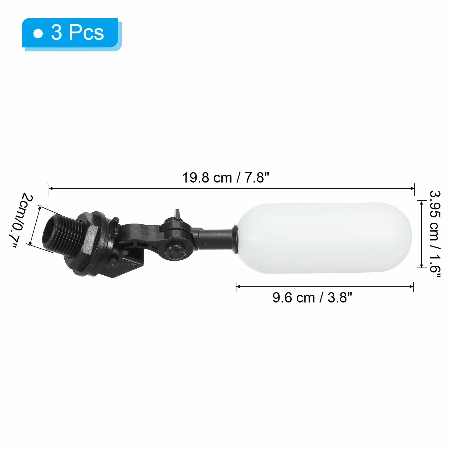 PATIKIL Zawór pływakowy 1/2 cala, 3-pak plastikowy zawór kulowy pływakowy do zbiornika na wodę z regulowanym ramieniem do koryta wody dla zwierząt gospodarskich, akwakultury, zbiornik hydroponiczny,