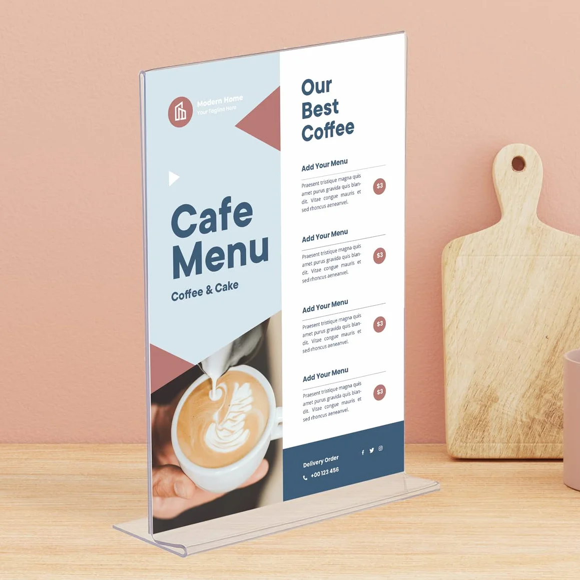 EUROPEL Stojak na tabliczki, standard T, format A4, przezroczysty polistyren 1,5 mm, stojak na menu i ulotki do restauracji, hoteli, konferencji i recepcji - wolnostojący i dwustronny